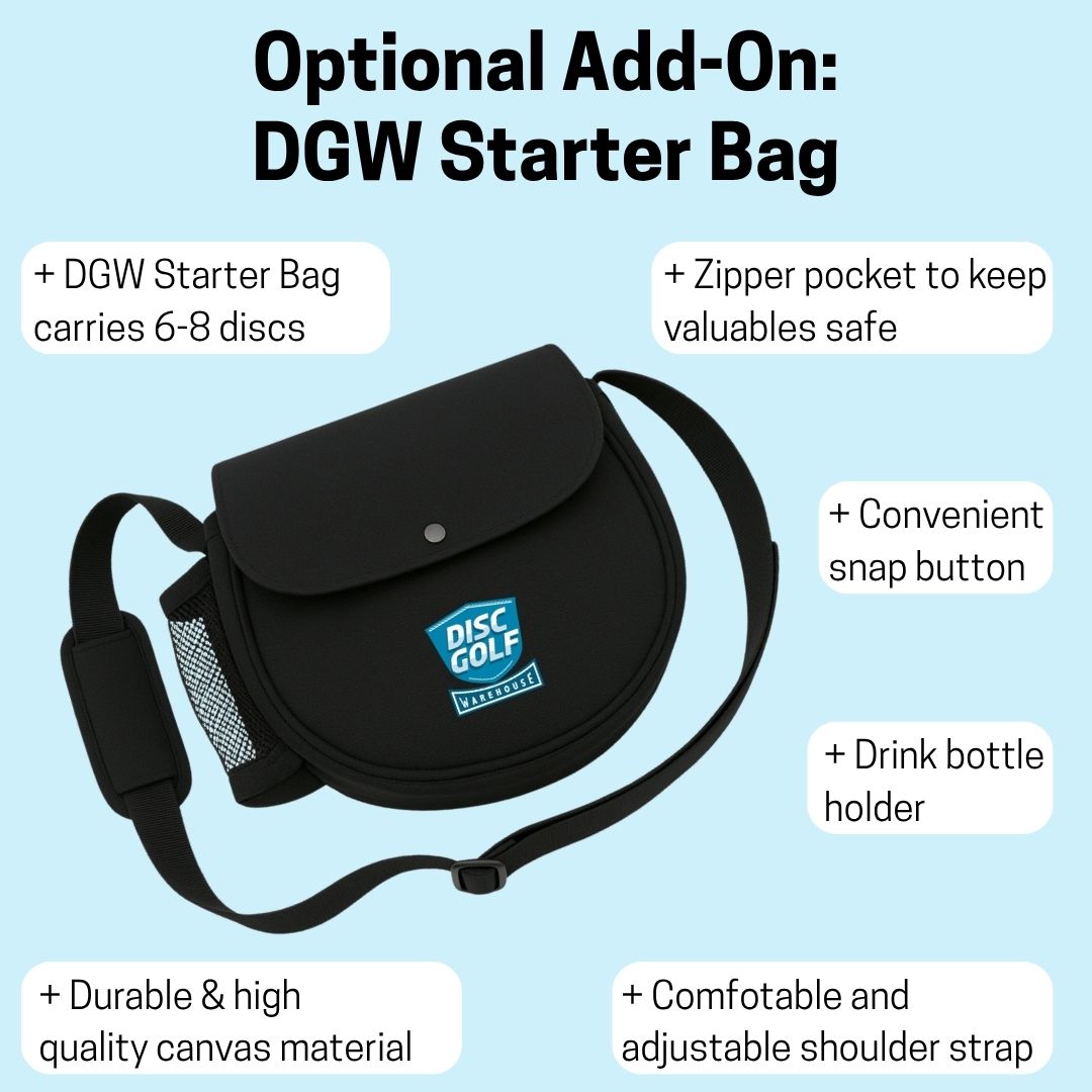 DGW Starter Bag add-on, Black with OG Shield — carries 6-8 discs, zipper pocket, adjustable strap