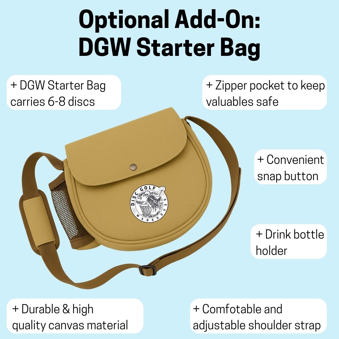 DGW Starter Bag add-on, Sandstone with Skull Boy — carries 6-8 discs, zipper pocket, adjustable strap