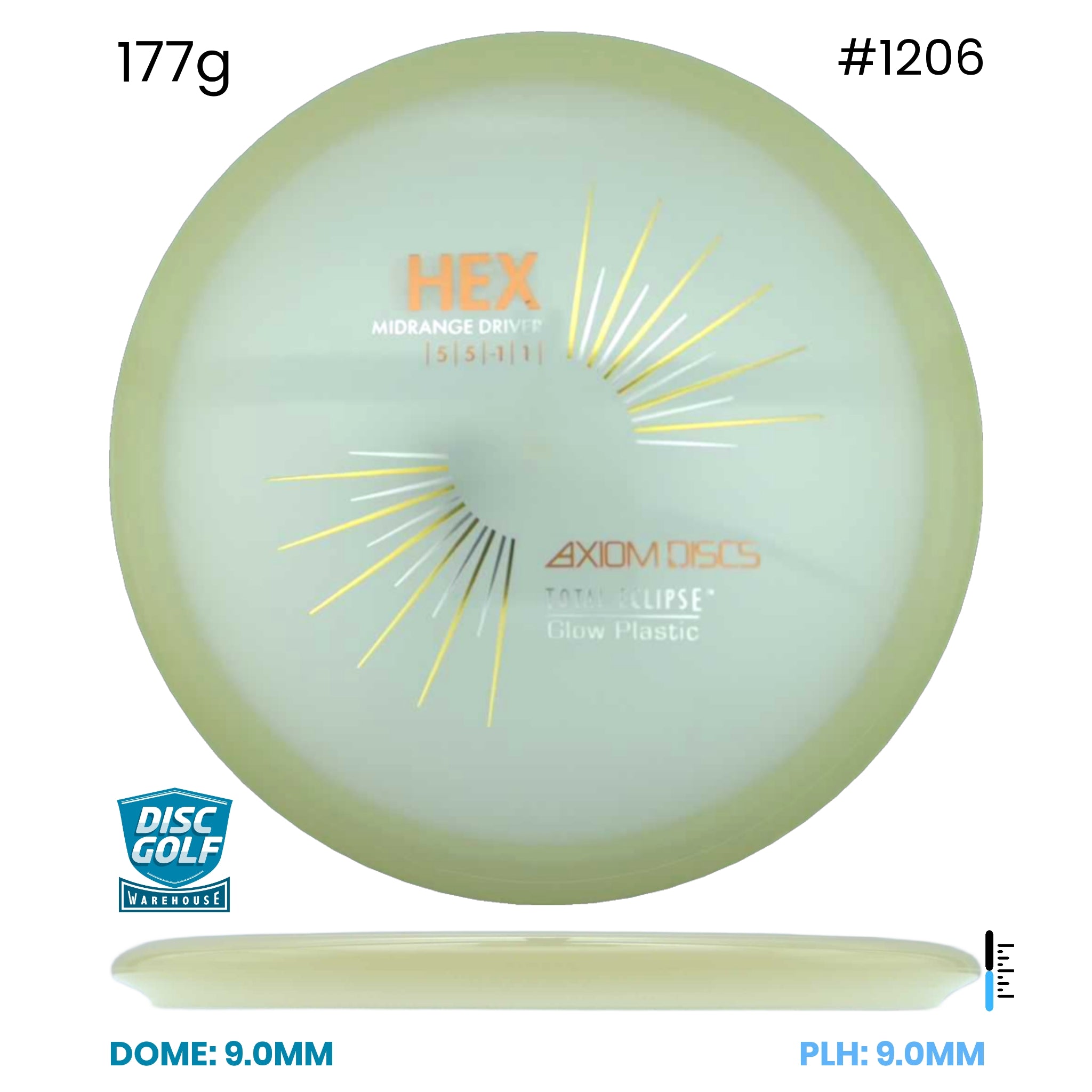 Disc Golf Warehouse Axiom Hex - Total Eclipse Plastic Blue/Green Glow Rim/Gold, Red Metallic 177g
