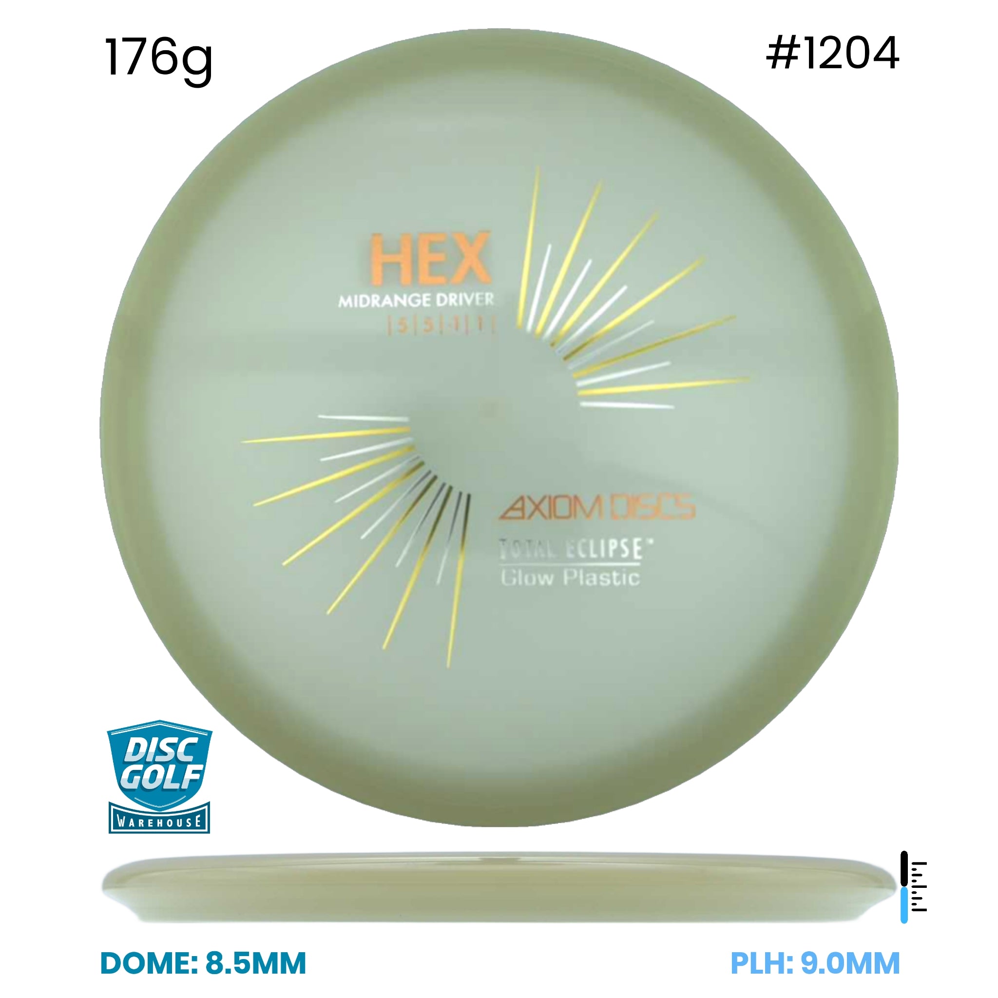 Disc Golf Warehouse Axiom Hex - Total Eclipse Plastic Green/Blue Glow Rim/Black, Gold 176g