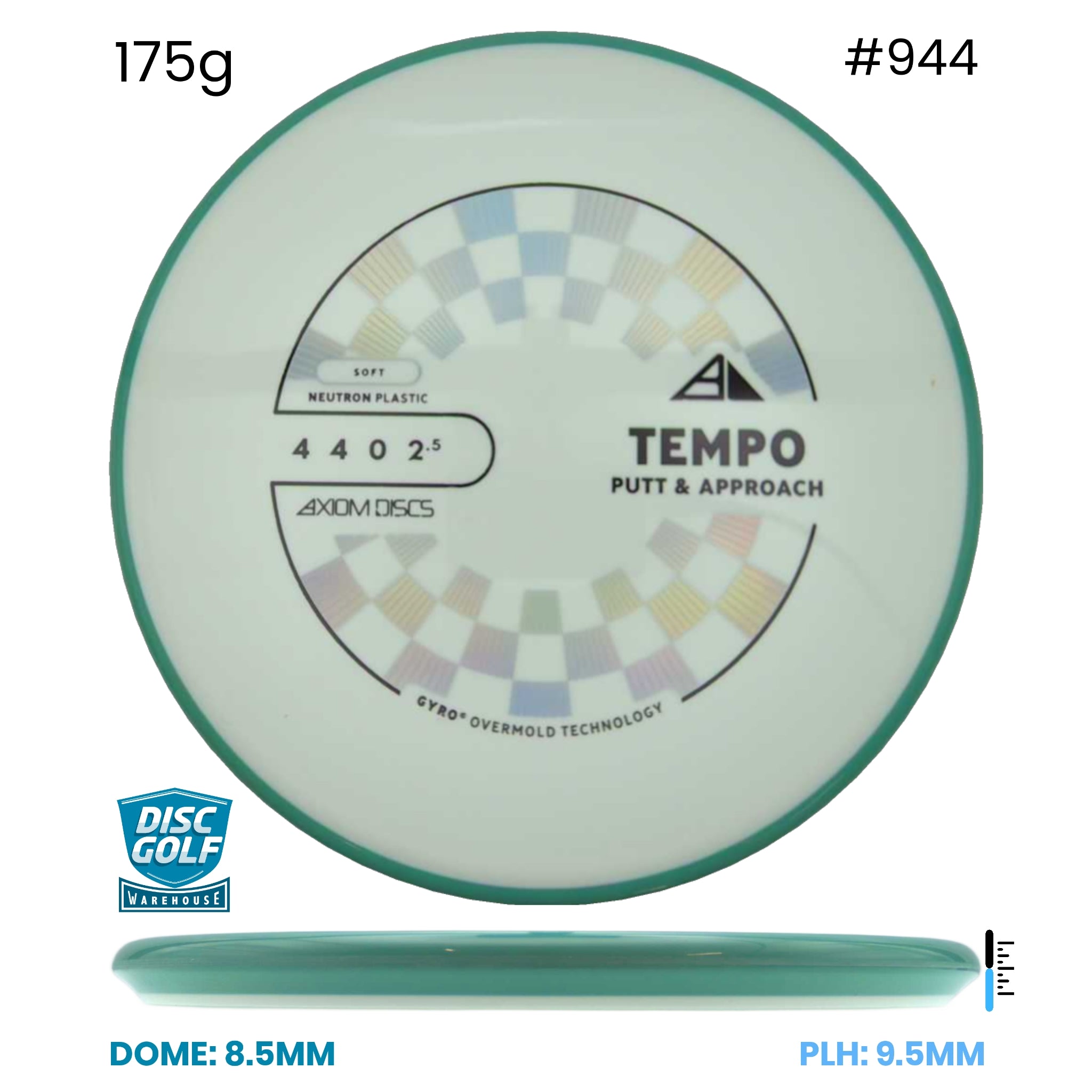 Disc Golf Warehouse Axiom Tempo - Neutron Soft Plastic White/Black, Rainbow Holo 175g