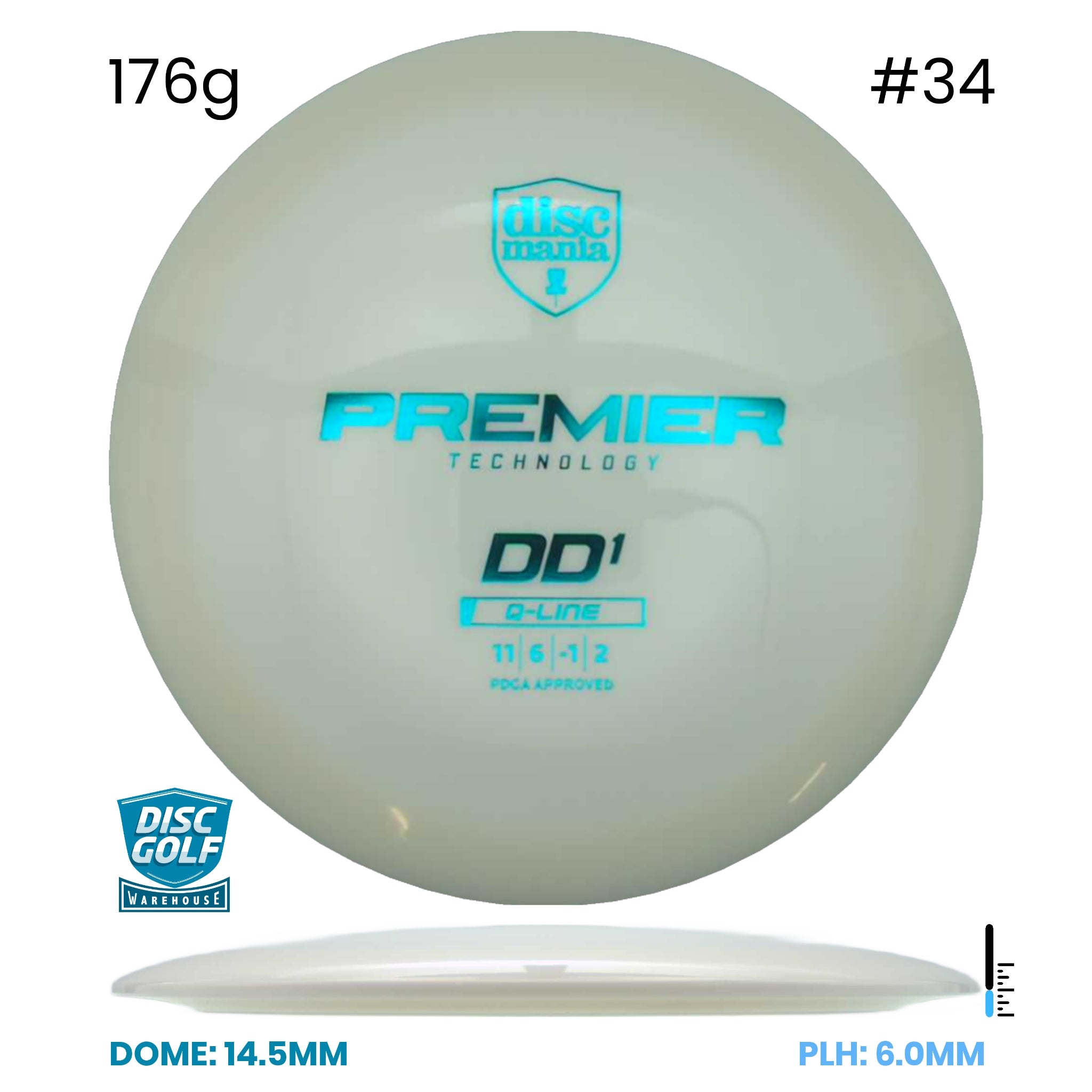 Disc Golf Warehouse Discmania DD1 - Premier Q-Line Plastic White/Blue Stamp/Blue Metallic 176g
