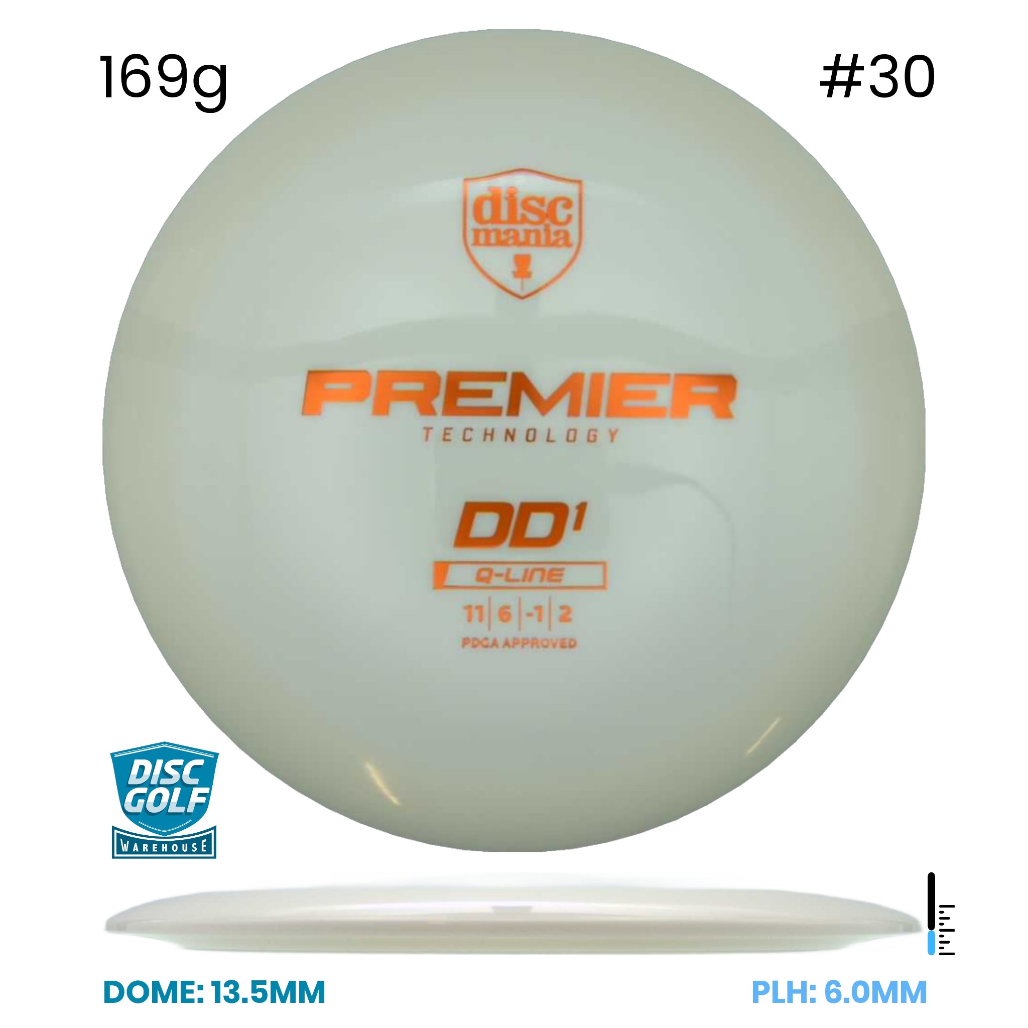 Disc Golf Warehouse Discmania DD1 - Premier Q-Line Plastic White/Gold Stamp/Gold 169g