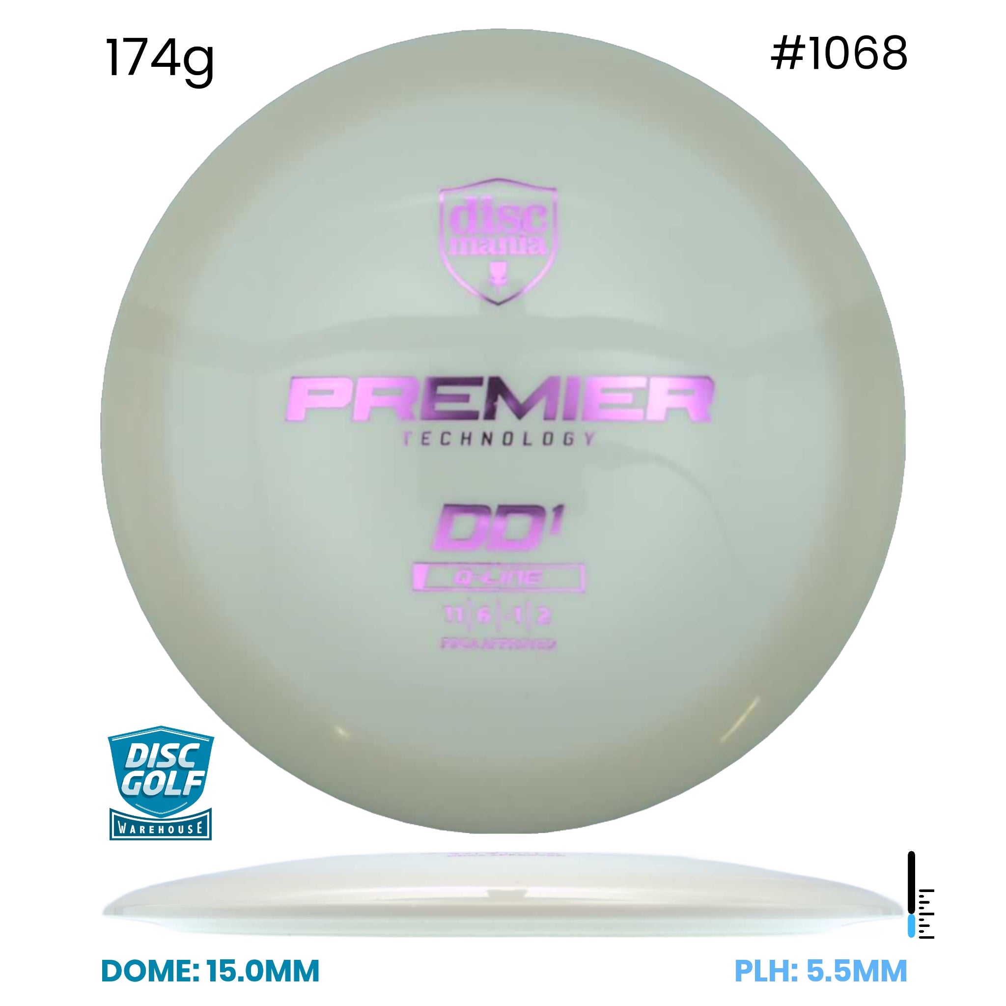 Disc Golf Warehouse Discmania DD1 - Premier Q-Line Plastic White/Purple Metallic 174g