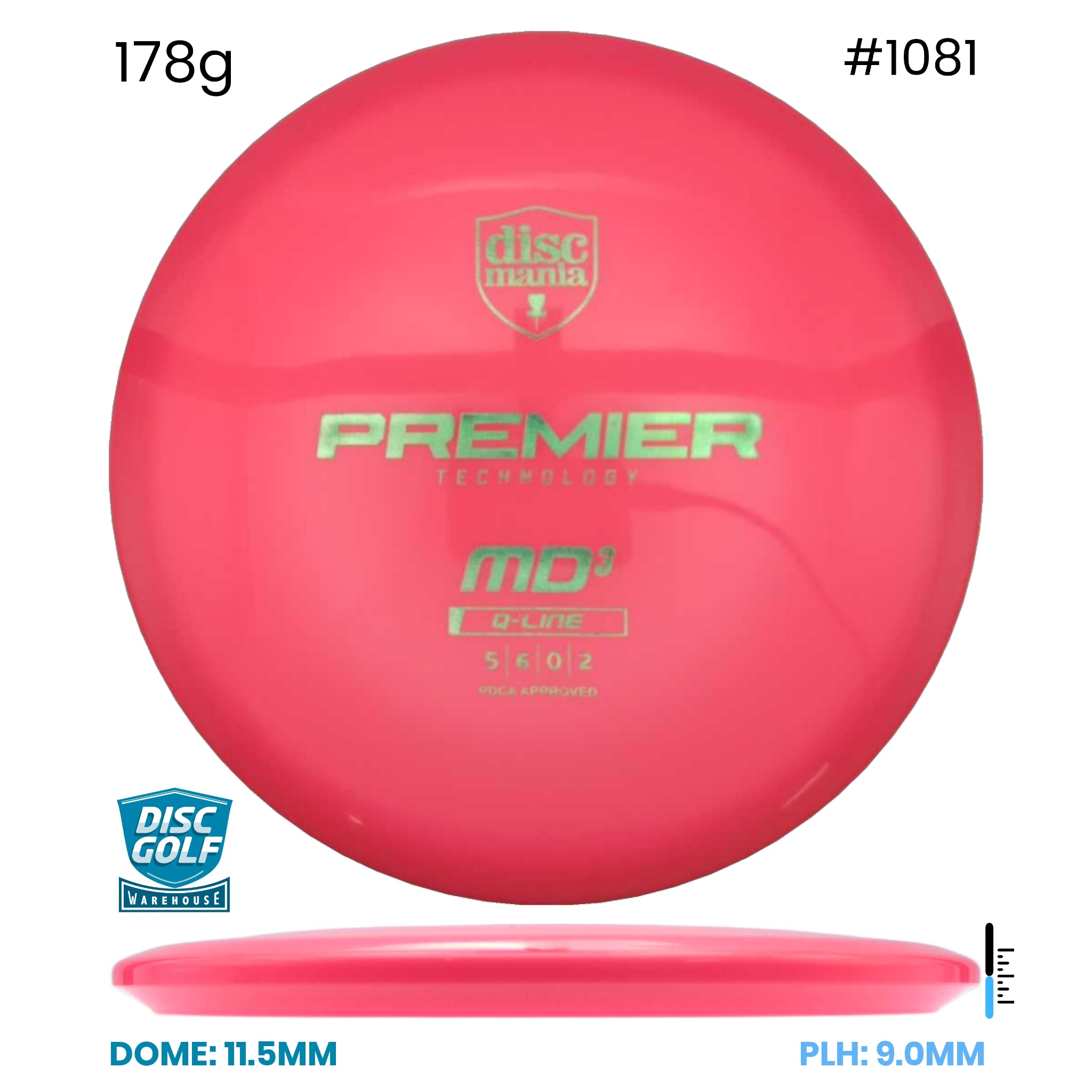 Disc Golf Warehouse Discmania MD3 - Premier Q-Line Plastic Pink/Green Metallic 178g