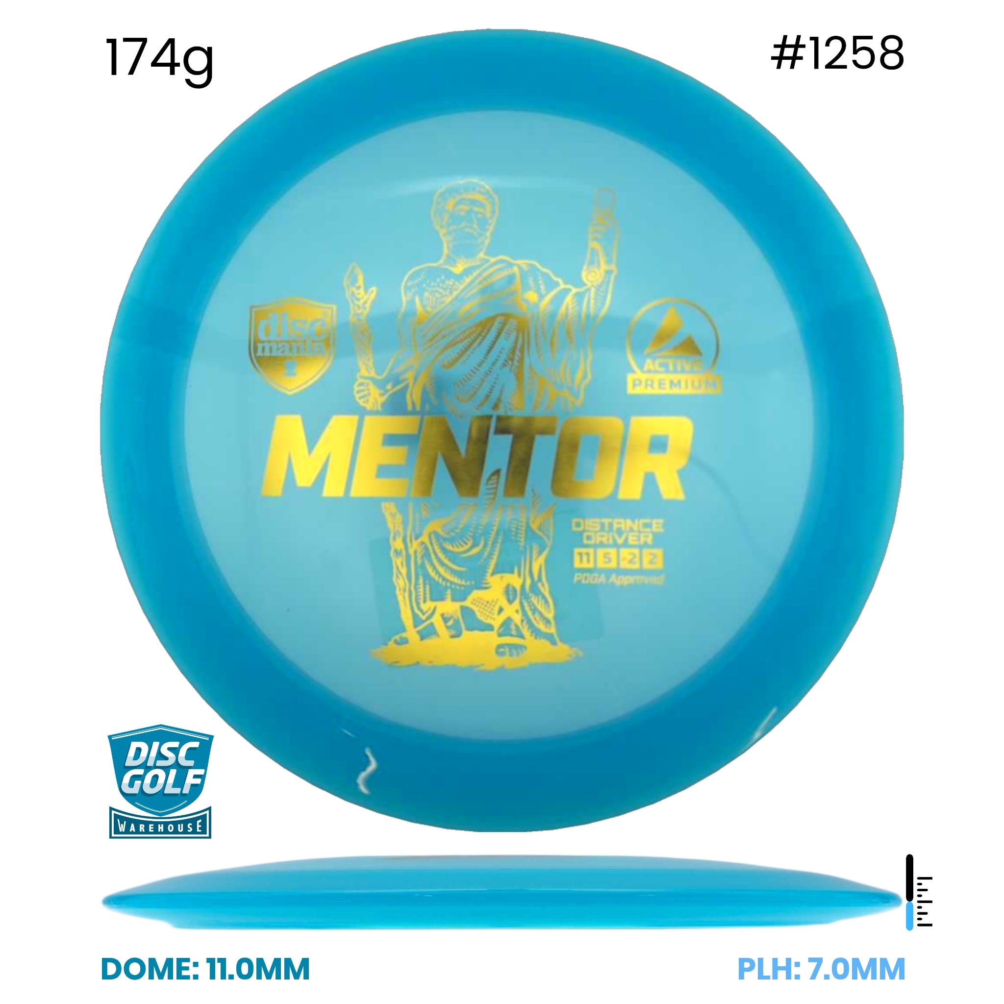 Disc Golf Warehouse Discmania Mentor - Active Premium Plastic Blue/Gold 174g