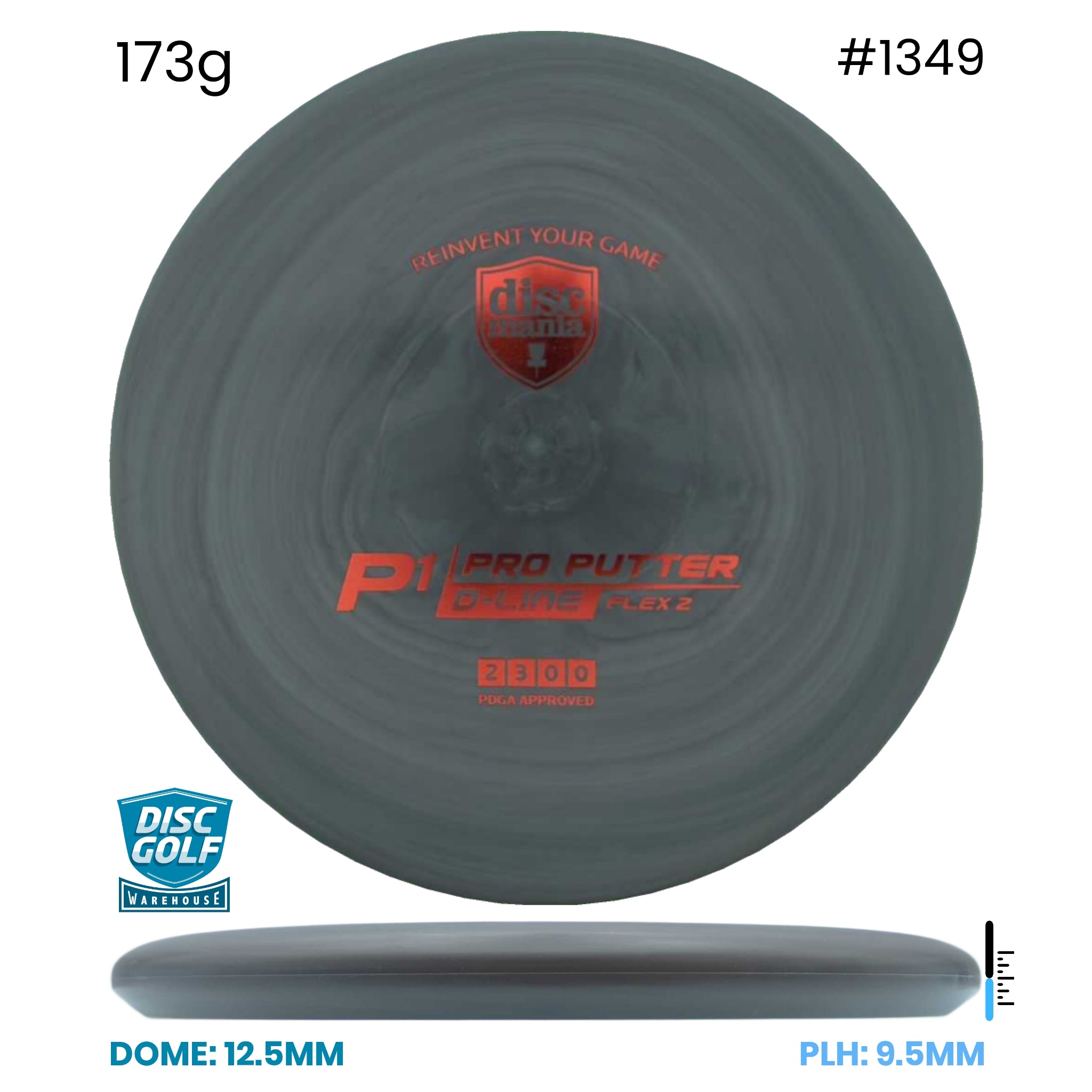 Disc Golf Warehouse Discmania P1 - D-Line Flex 2 Plastic Black/Gold 173g
