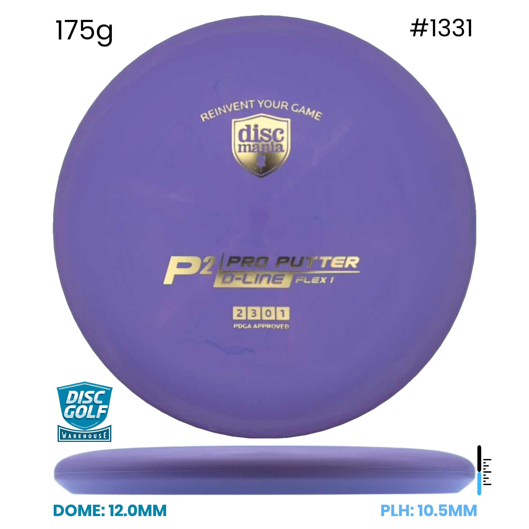 Disc Golf Warehouse Discmania P2 - D Line Flex 1 Plastic Blue/Gold 175g