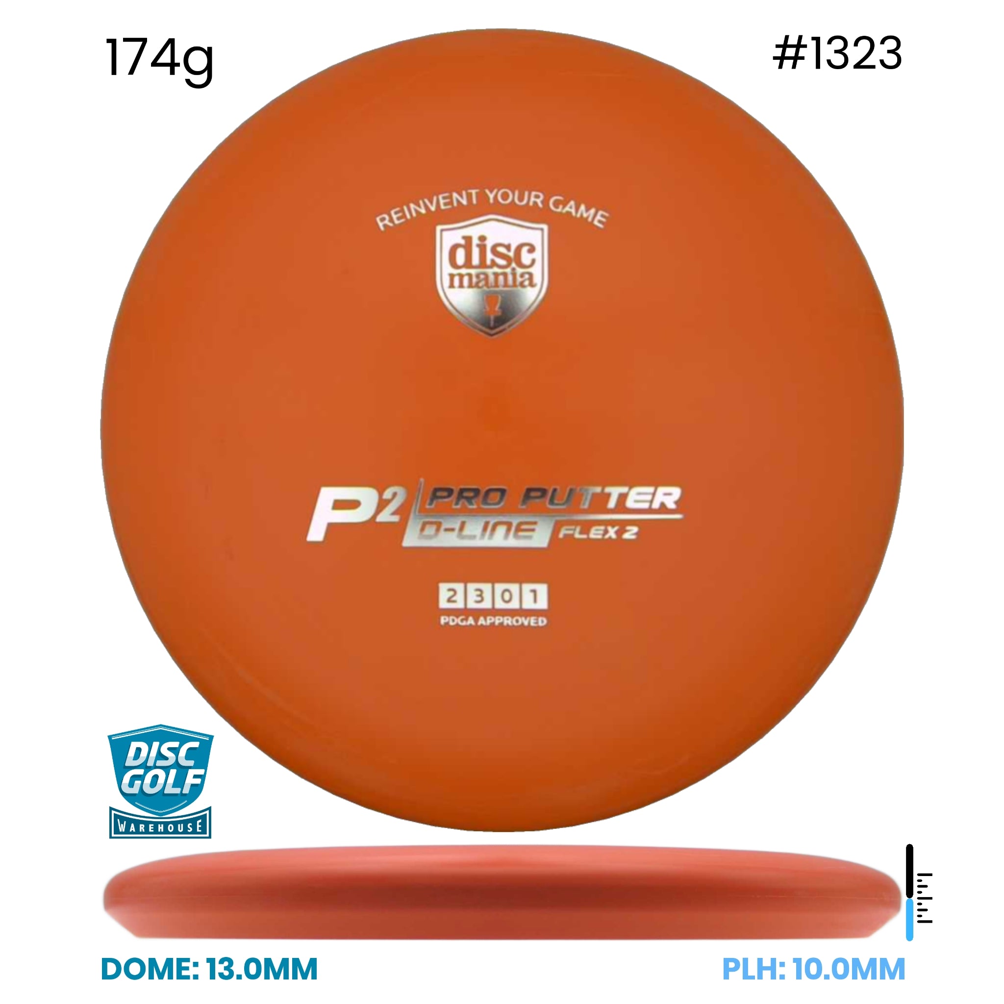 Disc Golf Warehouse Discmania P2 - D-Line Flex 2 Plastic Orange/Silver 174g