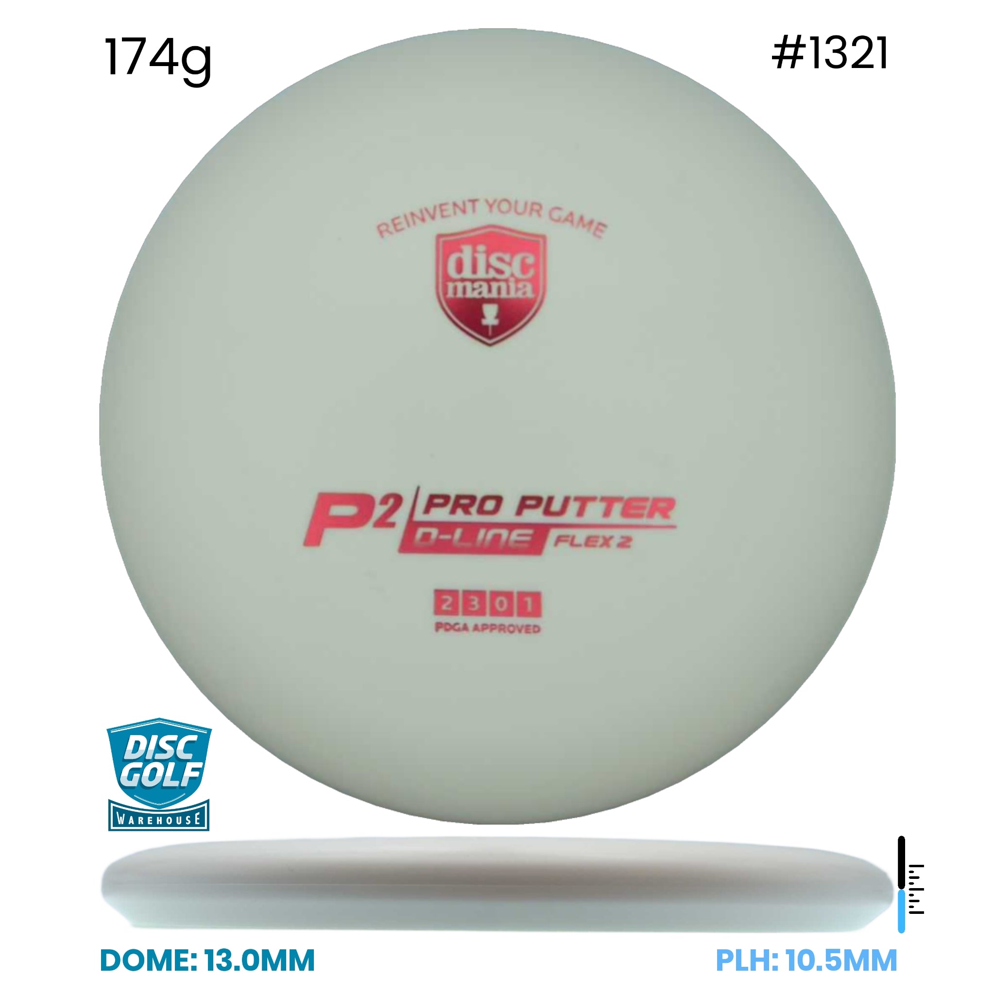Disc Golf Warehouse Discmania P2 - D-Line Flex 2 Plastic White/Red 174g