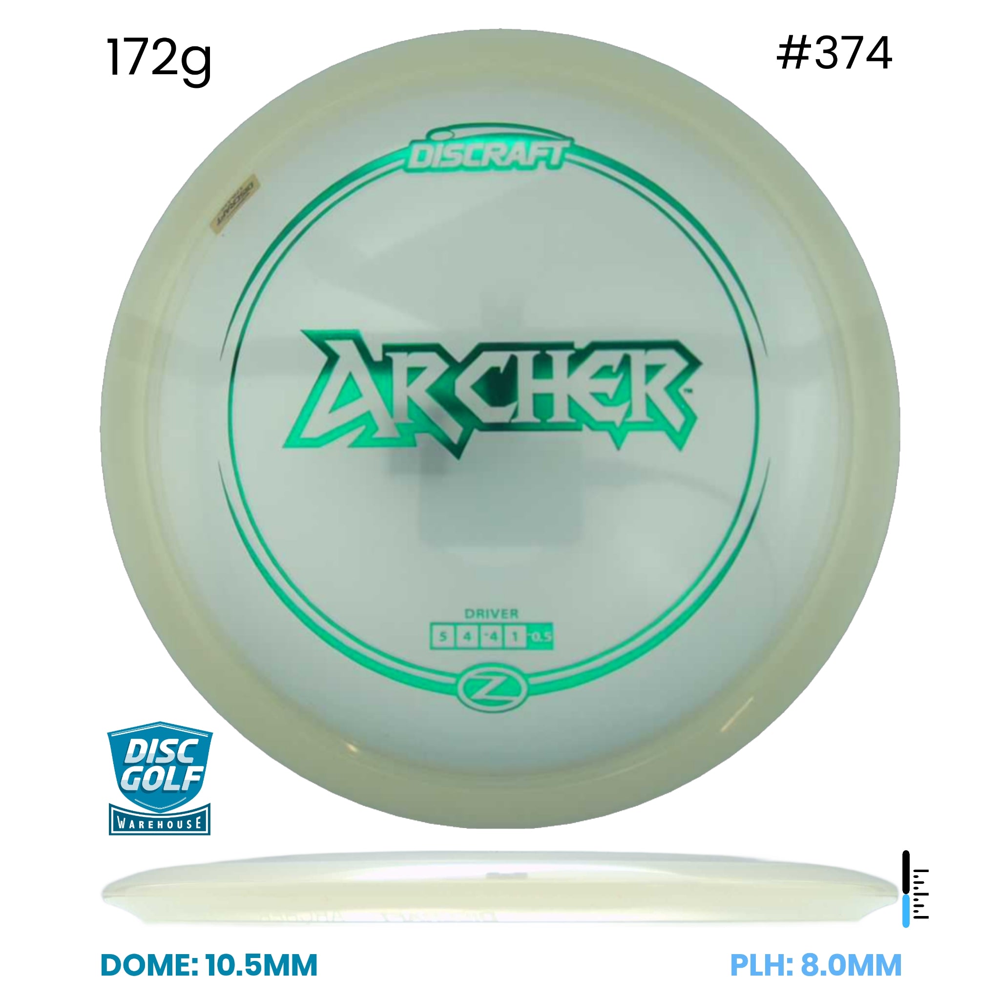 Disc Golf Warehouse Discraft Archer - Z Plastic Clear/Green Metallic 172g