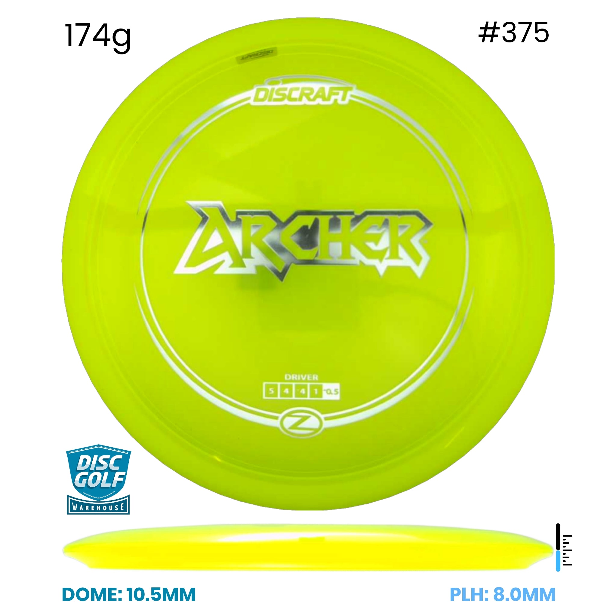 Disc Golf Warehouse Discraft Archer - Z Plastic Yellow/Silver 174g