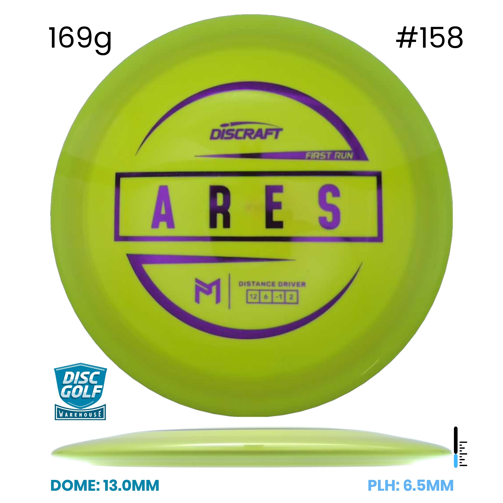 Disc Golf Warehouse Discraft Ares - Paul McBeth ESP Plastic - First Run Yellow/Purple Metallic 169g