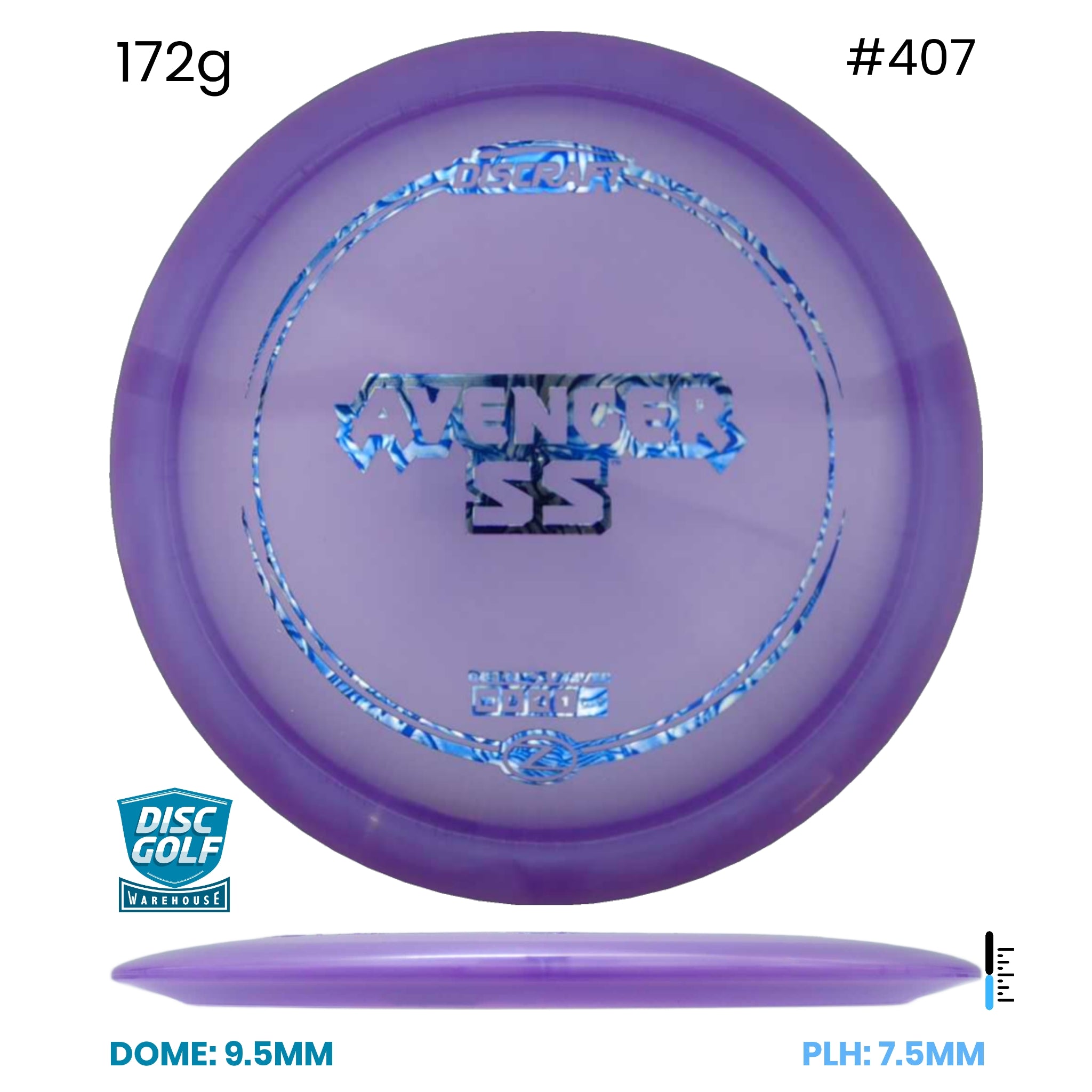 Disc Golf Warehouse Discraft Avenger SS - Z Plastic Purple/Blue Metallic 172g