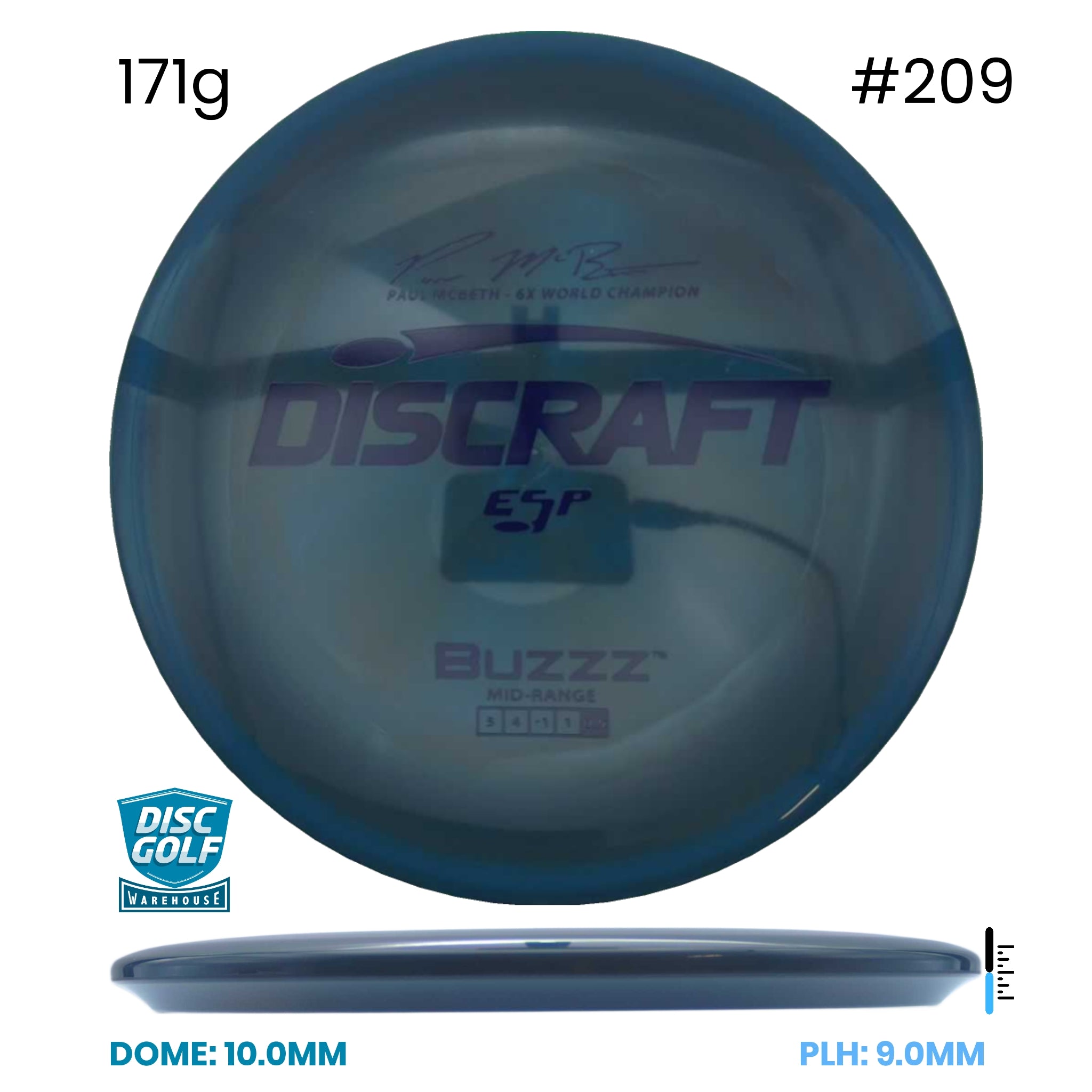 Disc Golf Warehouse Discraft Buzzz - ESP Plastic - Paul McBeth Signature Blue/Purple Metallic 171g