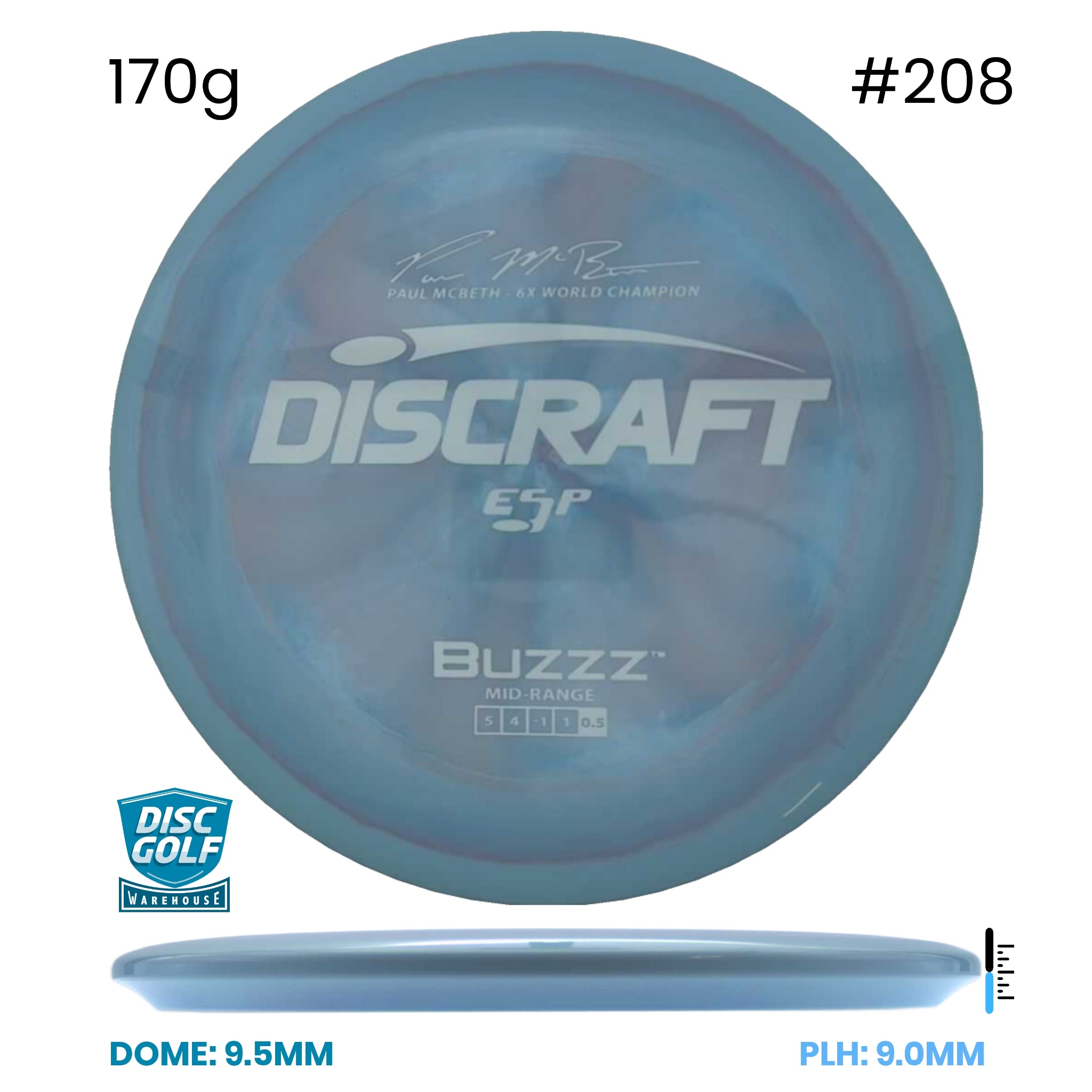 Disc Golf Warehouse Discraft Buzzz - ESP Plastic - Paul McBeth Signature Blue/Silver 170g