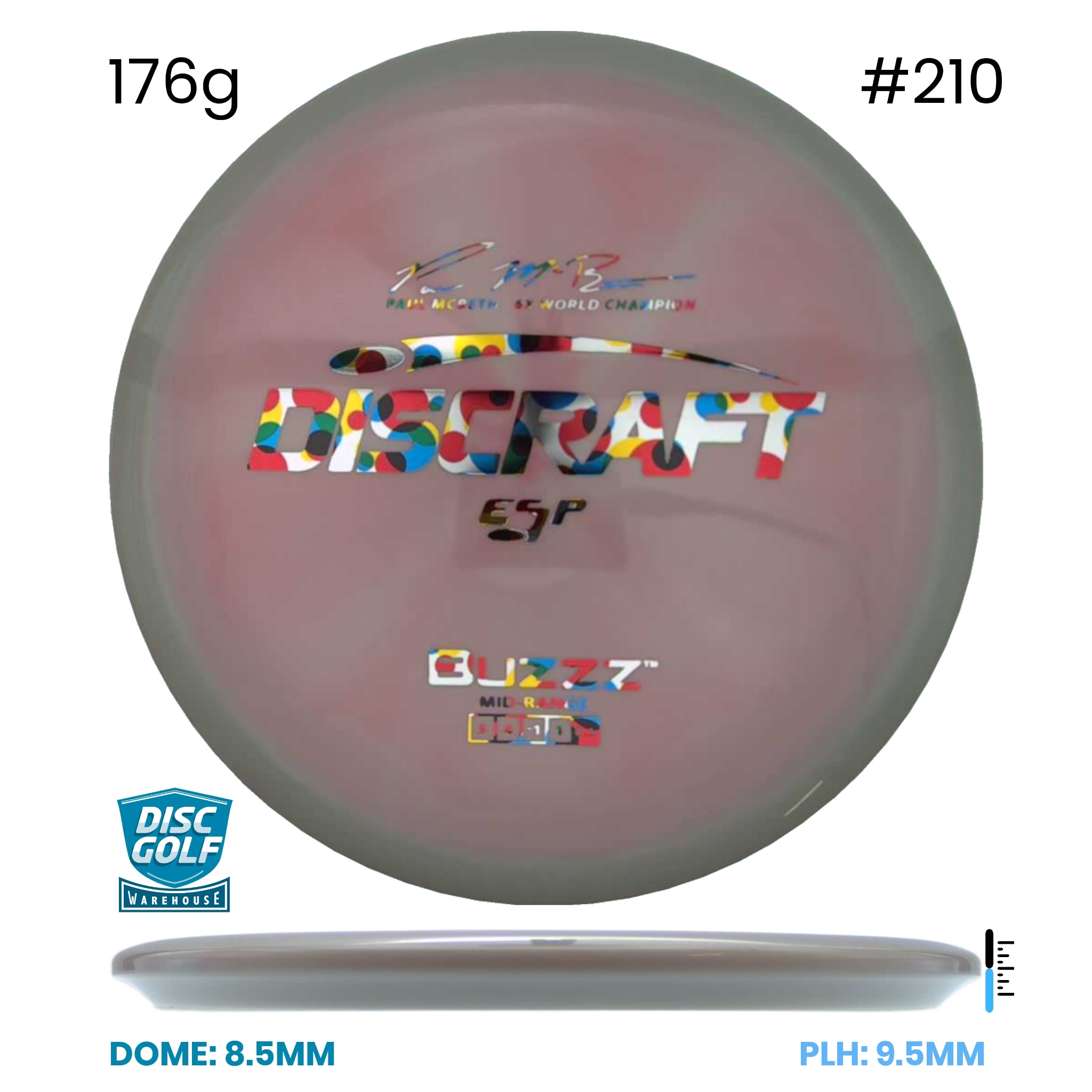 Disc Golf Warehouse Discraft Buzzz - ESP Plastic - Paul McBeth Signature Pink/Multicolor 176g