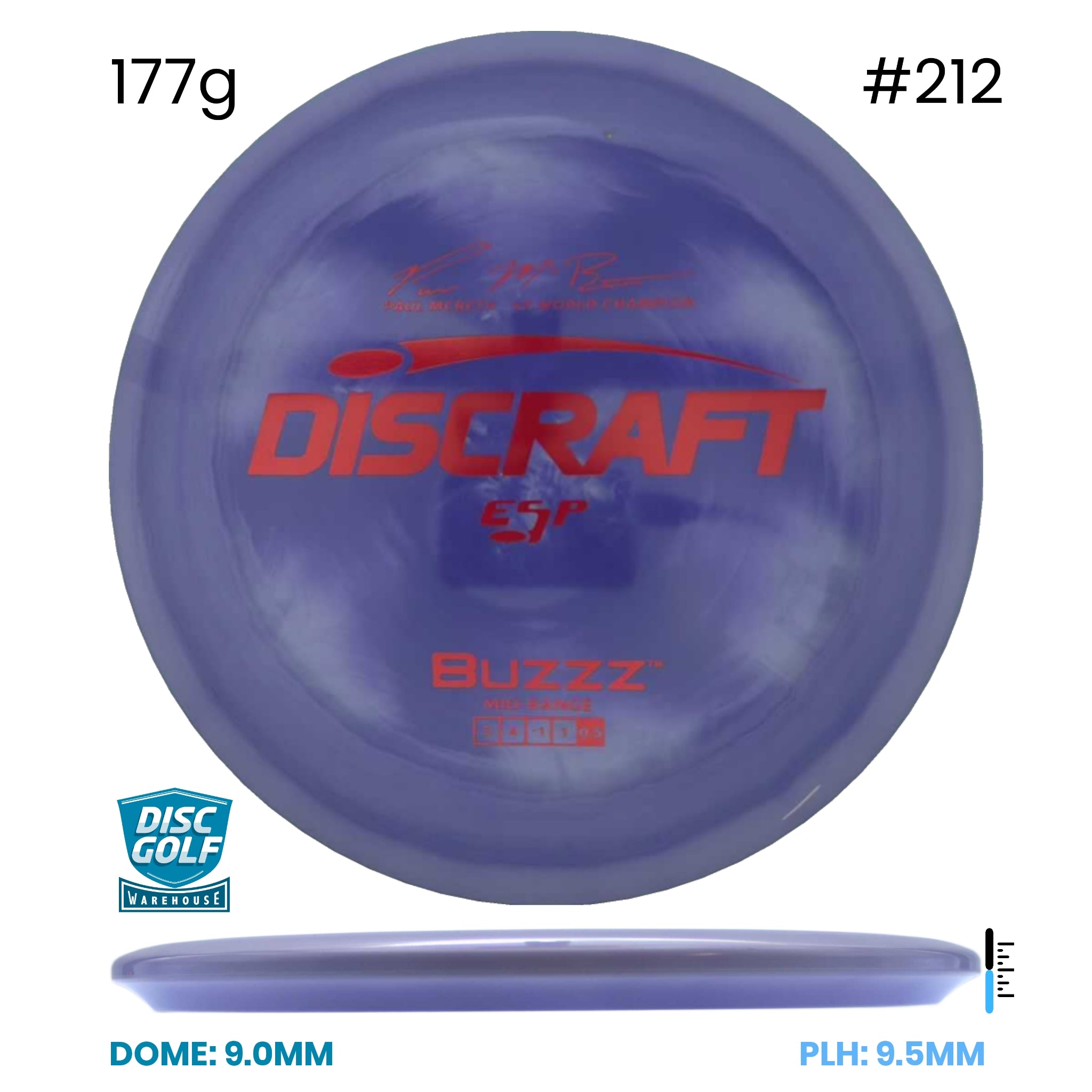 Disc Golf Warehouse Discraft Buzzz - ESP Plastic - Paul McBeth Signature Purple/Red Metallic 177g
