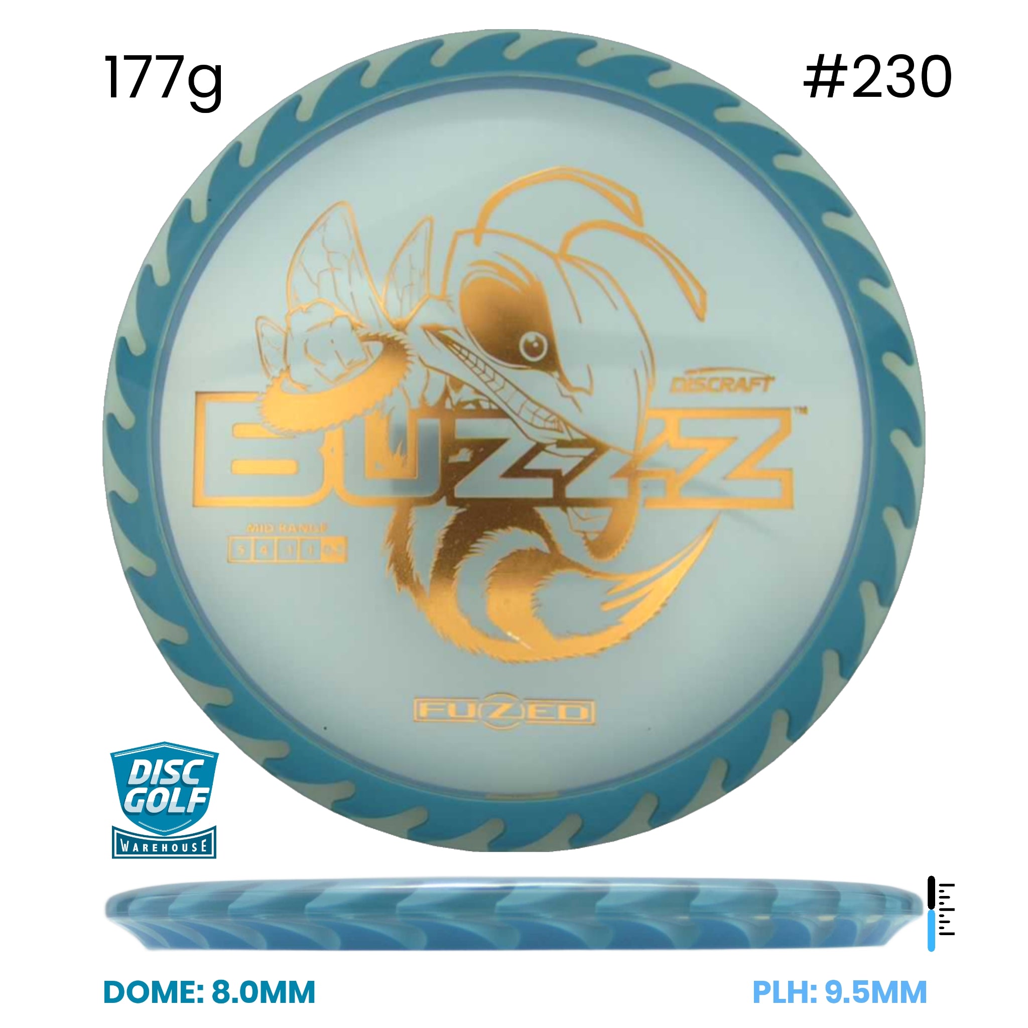 Disc Golf Warehouse Discraft Buzzz - FuZed Z Plastic (Buzzz Saw) Clear/#230/Gold, Blue Metallic 177g