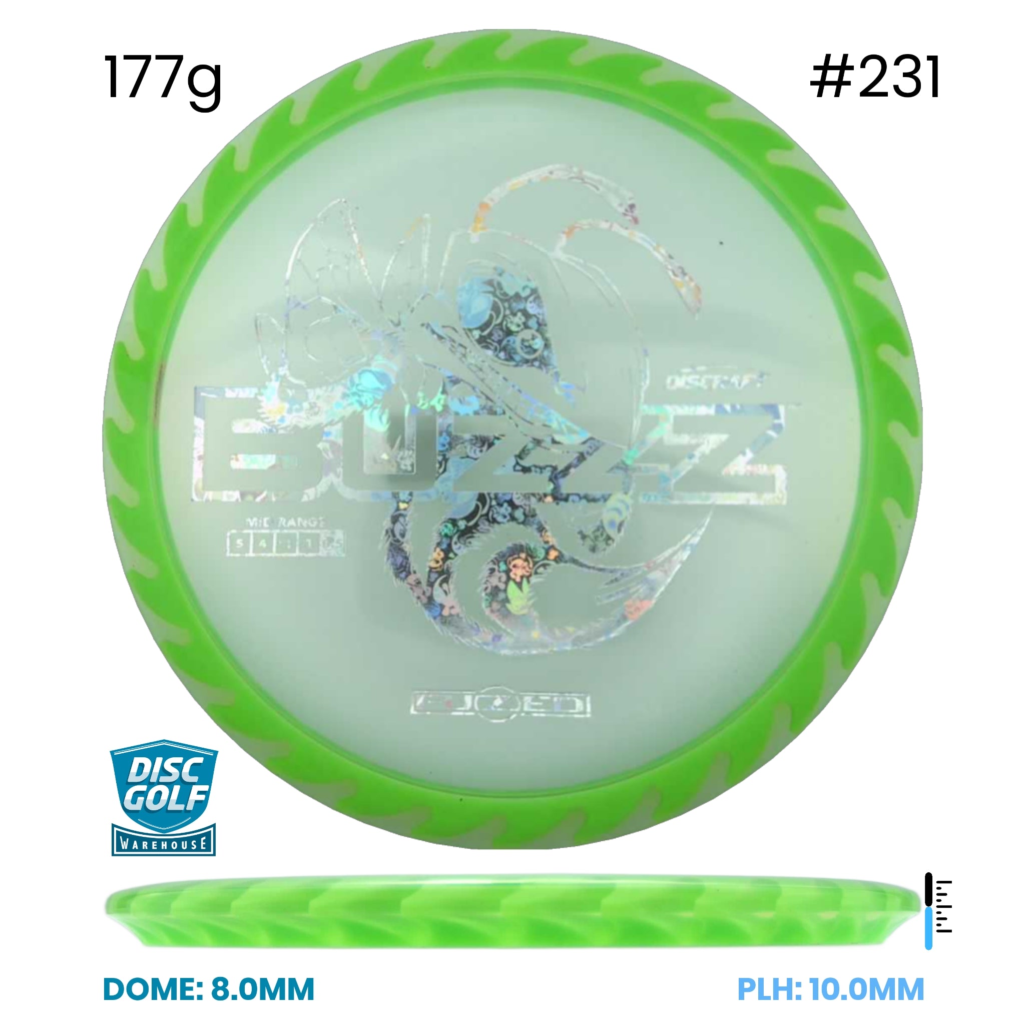 Disc Golf Warehouse Discraft Buzzz - FuZed Z Plastic (Buzzz Saw) Clear/#231/Gold, Blue Metallic 177g