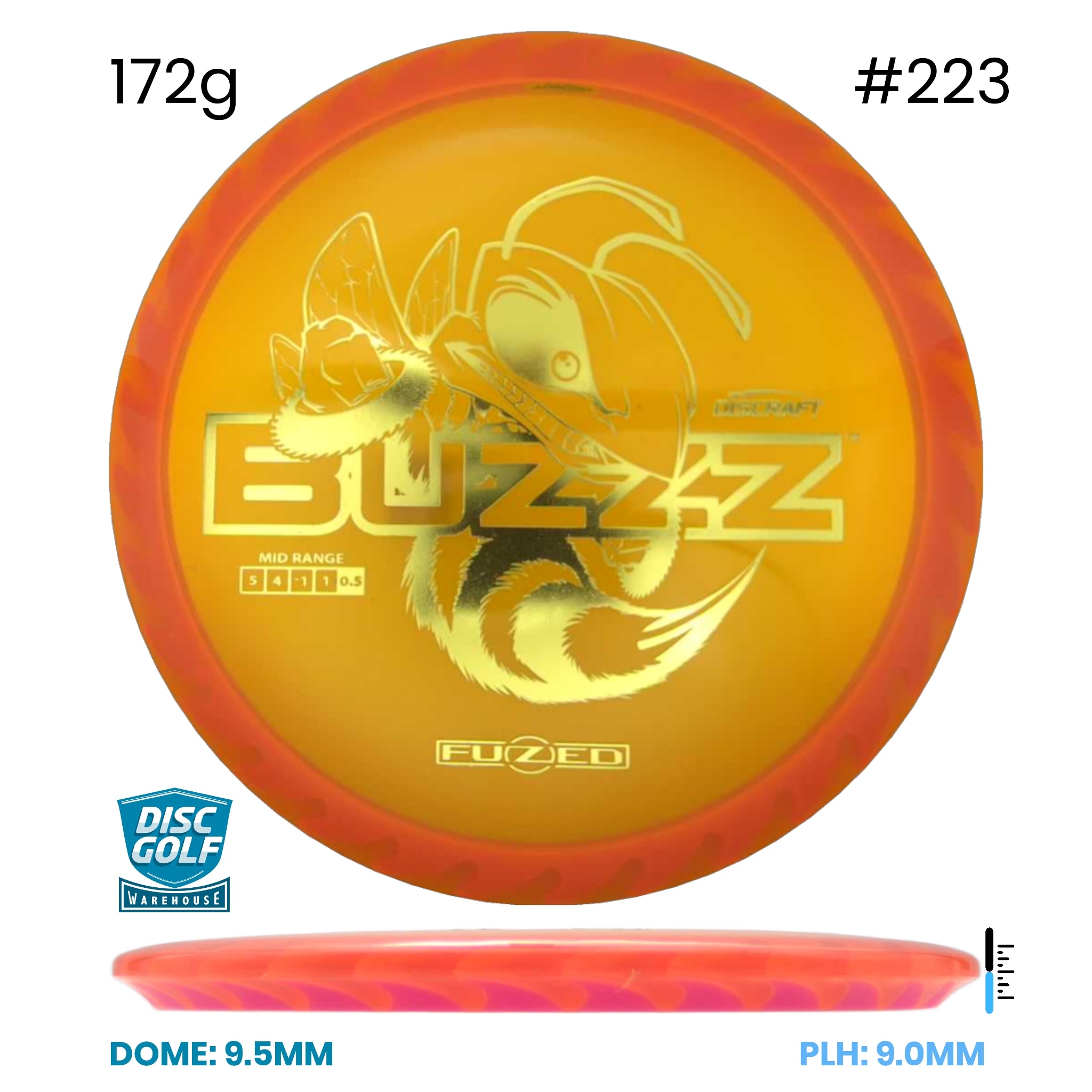 Disc Golf Warehouse Discraft Buzzz - FuZed Z Plastic (Buzzz Saw) Orange/#223/Gold 172g