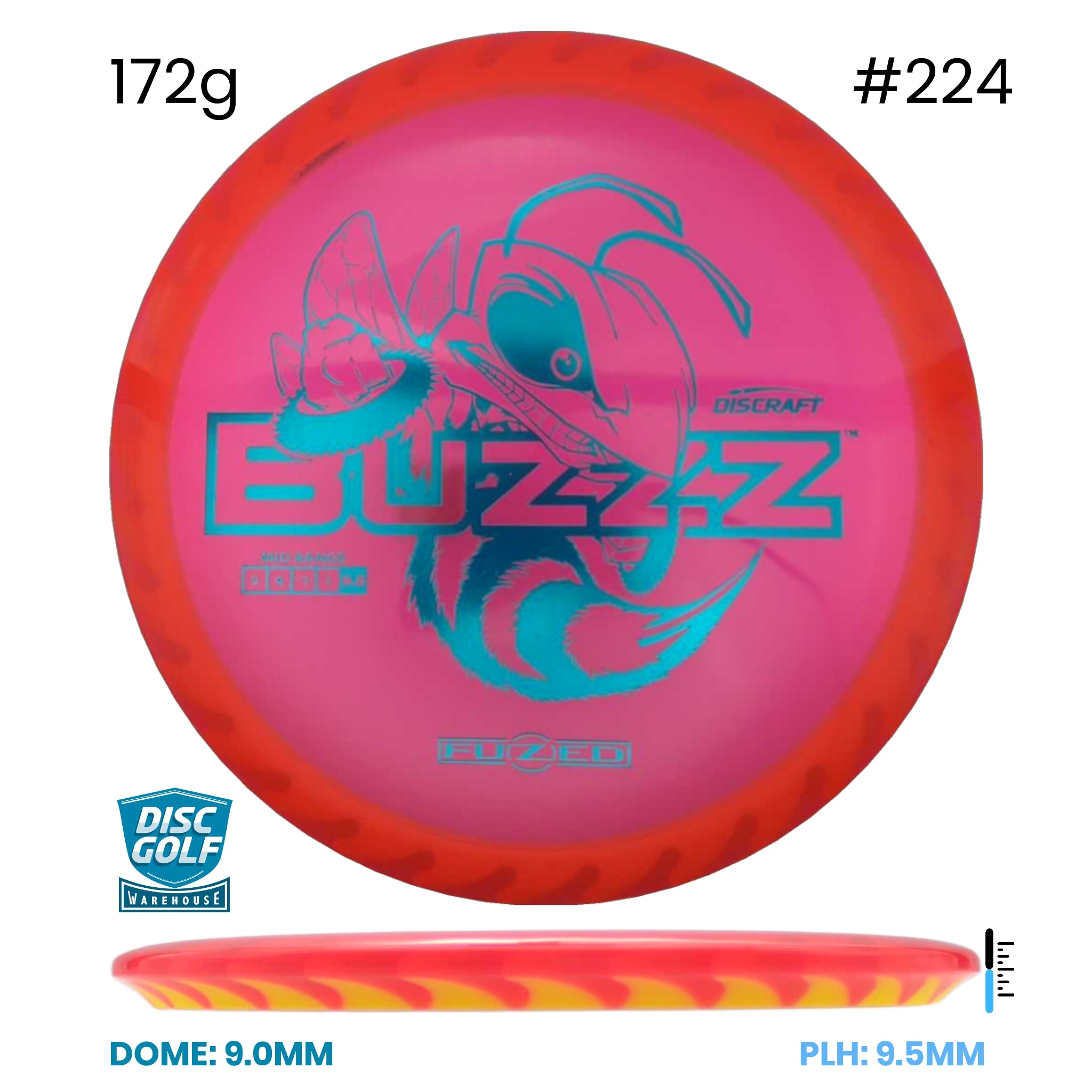 Disc Golf Warehouse Discraft Buzzz - FuZed Z Plastic (Buzzz Saw) Pink/#224/Blue Metallic 172g
