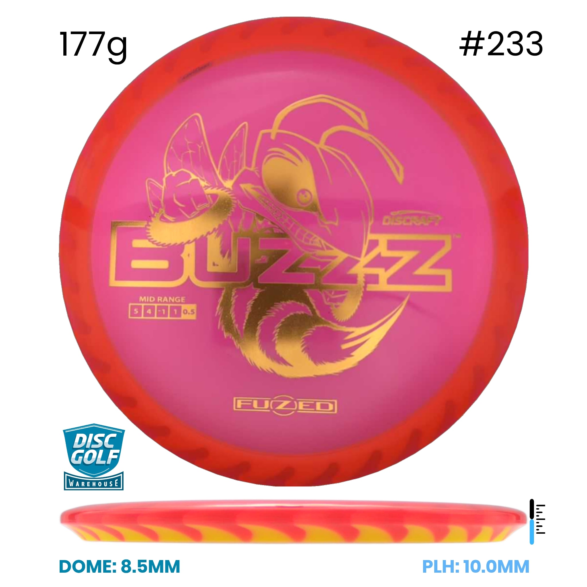 Disc Golf Warehouse Discraft Buzzz - FuZed Z Plastic (Buzzz Saw) Pink/#233/Gold 177g