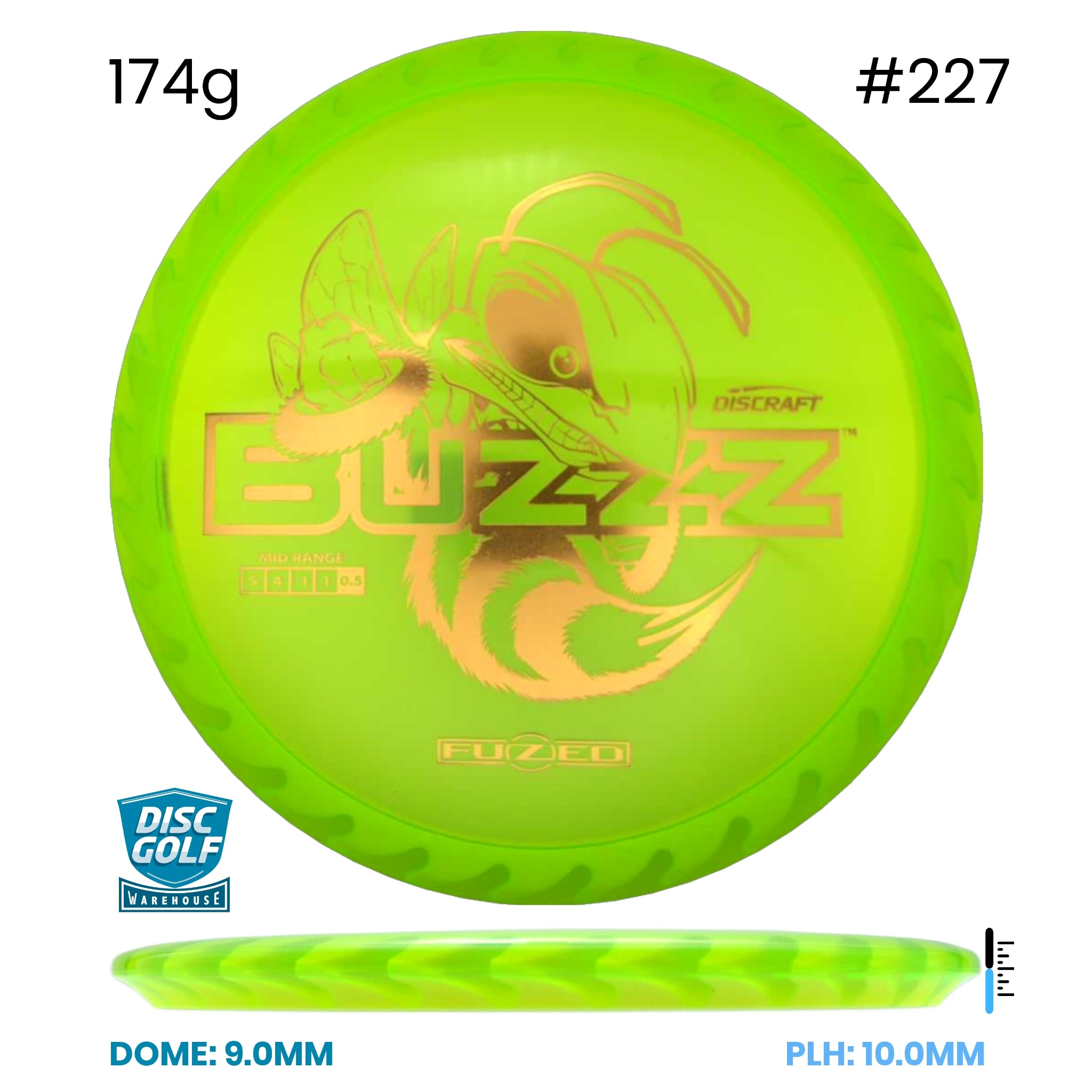 Disc Golf Warehouse Discraft Buzzz - FuZed Z Plastic (Buzzz Saw) Yellow/#227/Gold 174g