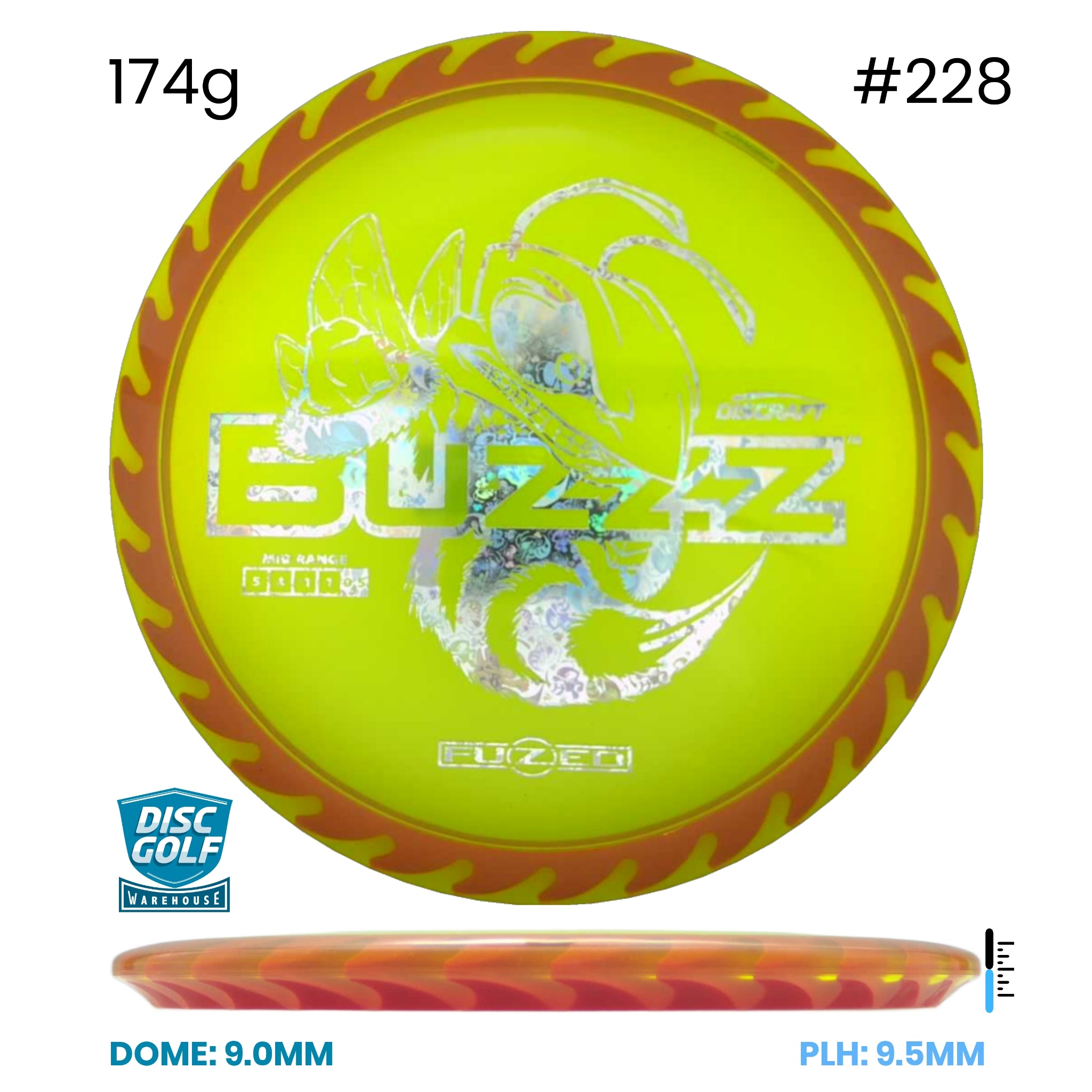 Disc Golf Warehouse Discraft Buzzz - FuZed Z Plastic (Buzzz Saw) Yellow/#228/Silver, Red Metallic 174g
