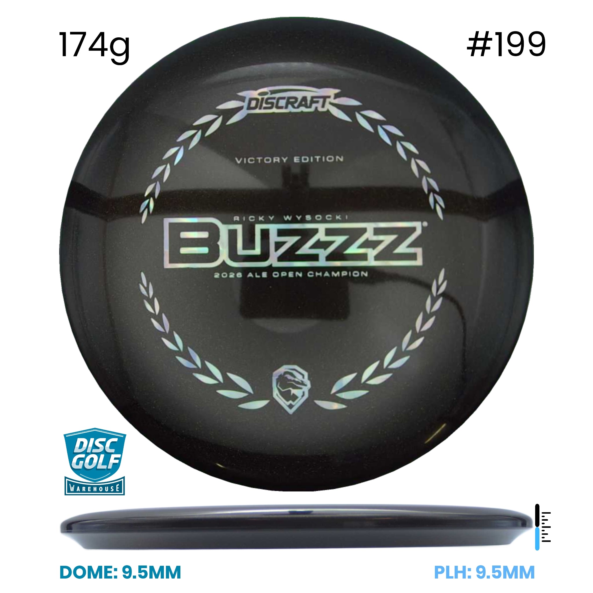 Disc Golf Warehouse Discraft Buzzz - Midnight Sparkle Plastic - Ricky Wysocki Ale Open Victory Edition Black/#199/Holographic 174g