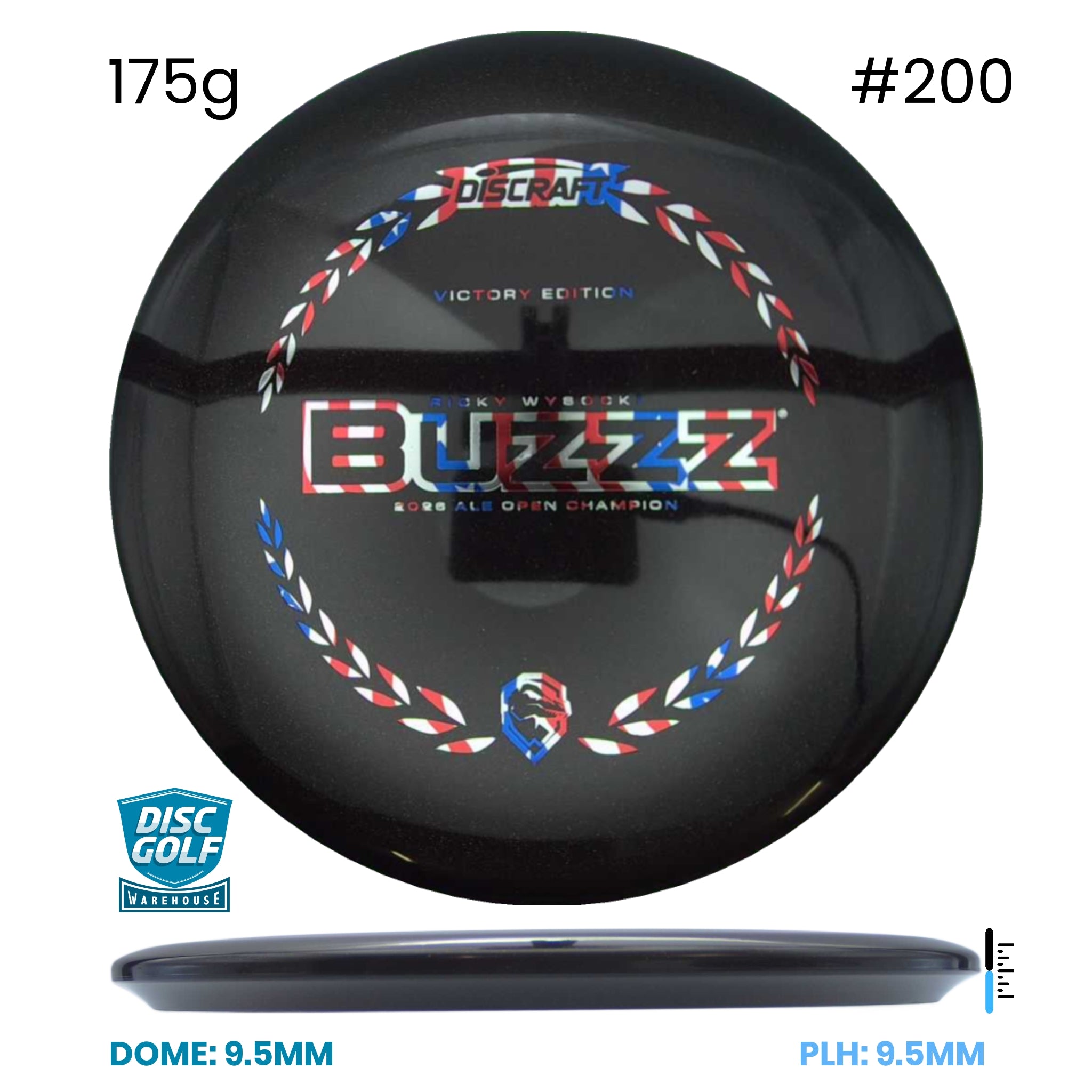 Disc Golf Warehouse Discraft Buzzz - Midnight Sparkle Plastic - Ricky Wysocki Ale Open Victory Edition Black/#200/Multicolor/USA Flag 175g