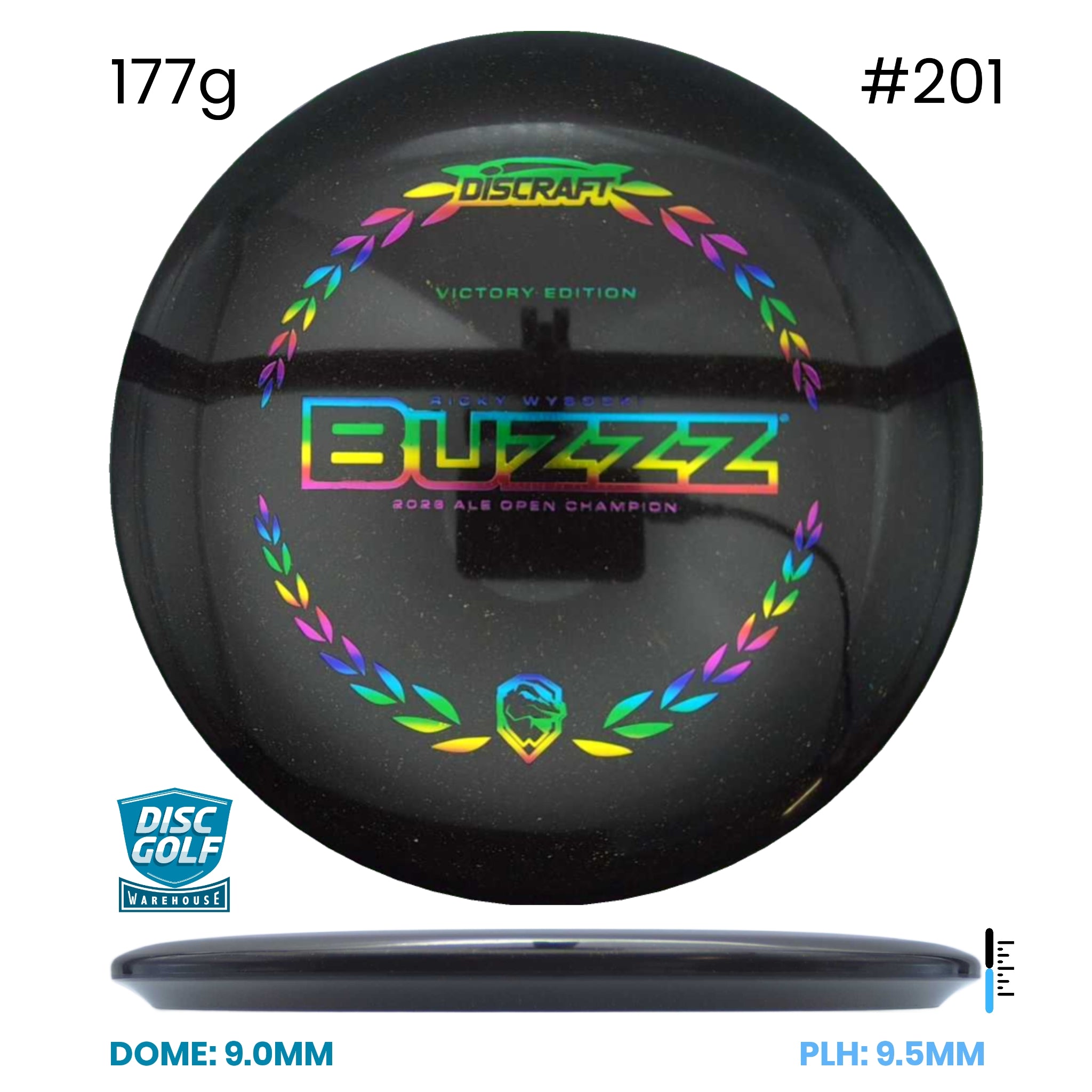 Disc Golf Warehouse Discraft Buzzz - Midnight Sparkle Plastic - Ricky Wysocki Ale Open Victory Edition Black/#201/Rainbow Holo 177g
