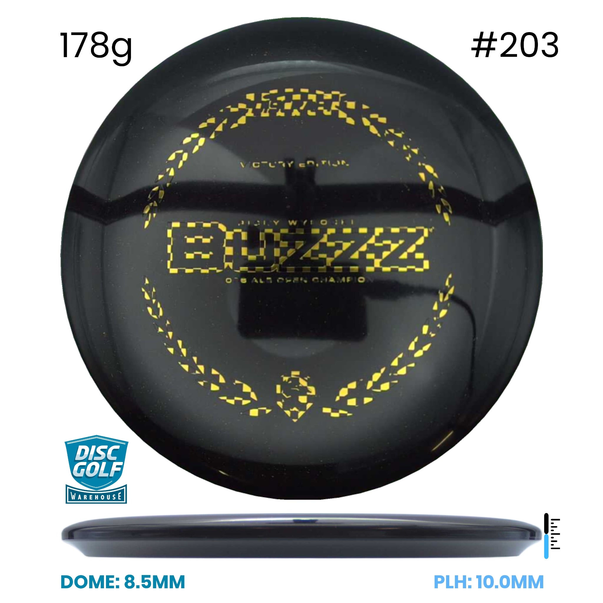 Disc Golf Warehouse Discraft Buzzz - Midnight Sparkle Plastic - Ricky Wysocki Ale Open Victory Edition Black/#203/Gold Checker 178g
