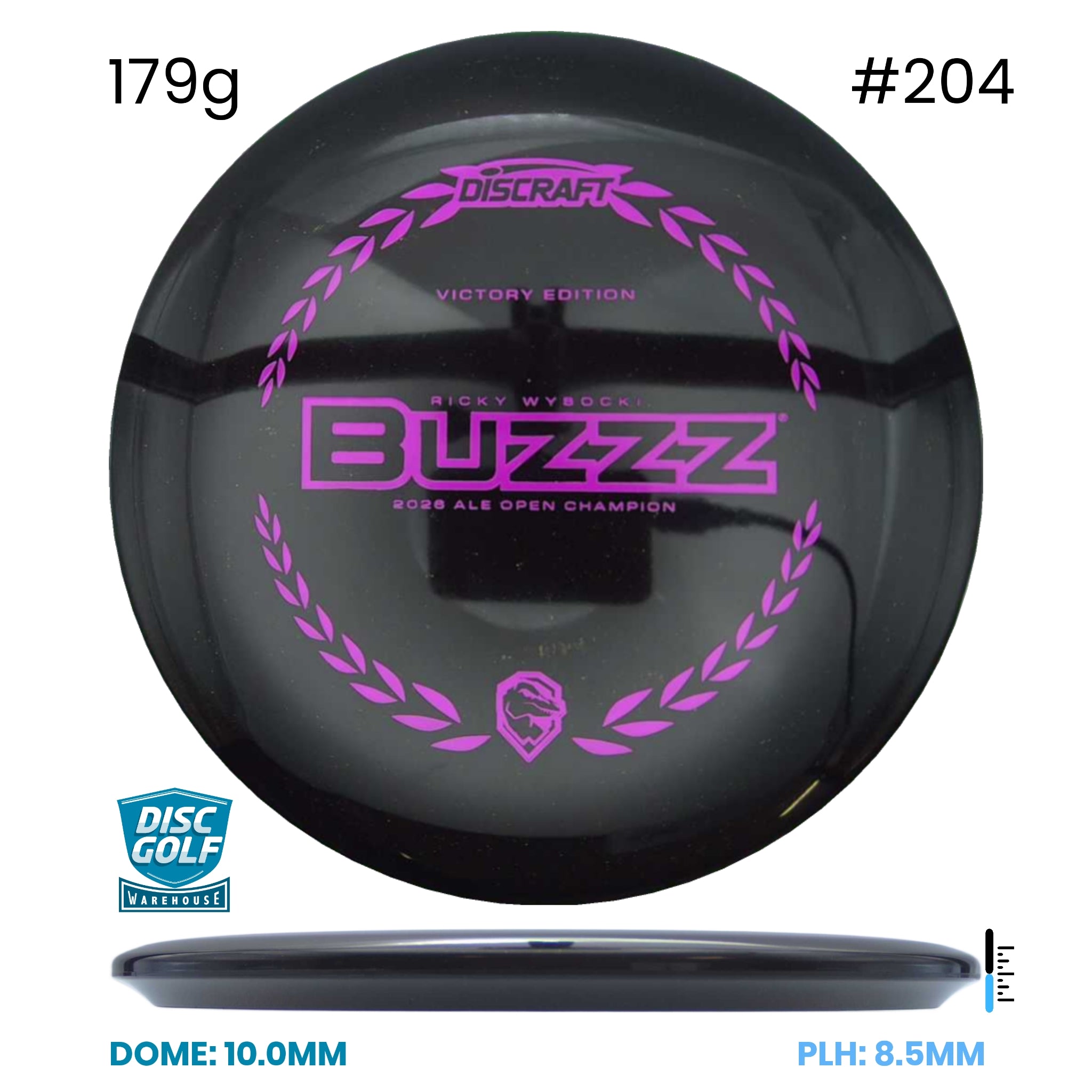 Disc Golf Warehouse Discraft Buzzz - Midnight Sparkle Plastic - Ricky Wysocki Ale Open Victory Edition Black/#204/Purple Metallic 179g