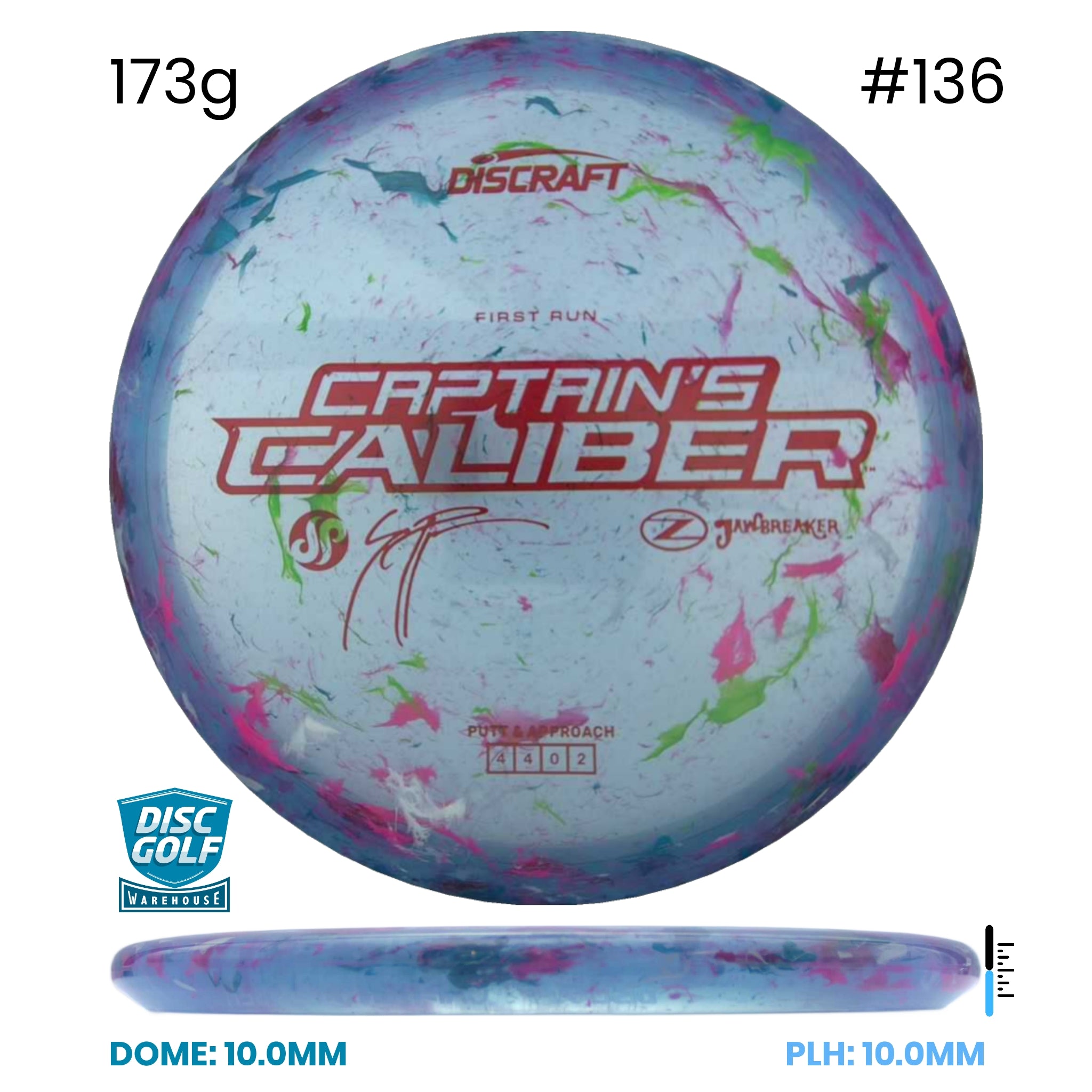 Disc Golf Warehouse Discraft Captains Caliber - Z Jawbreaker Plastic - Seppo Paju Signature Blue/#136/Red Metallic 173g