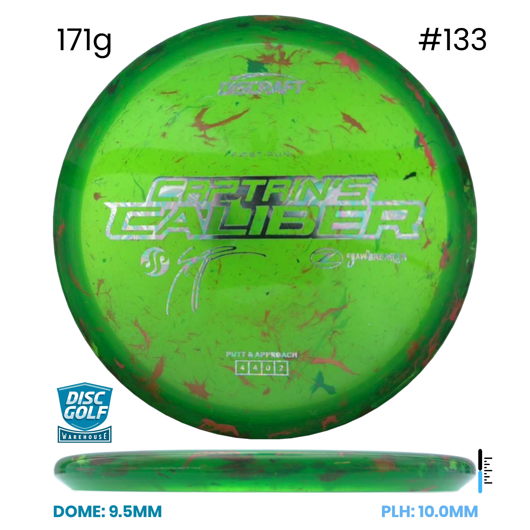 Disc Golf Warehouse Discraft Captains Caliber - Z Jawbreaker Plastic - Seppo Paju Signature Green/Silver 171g