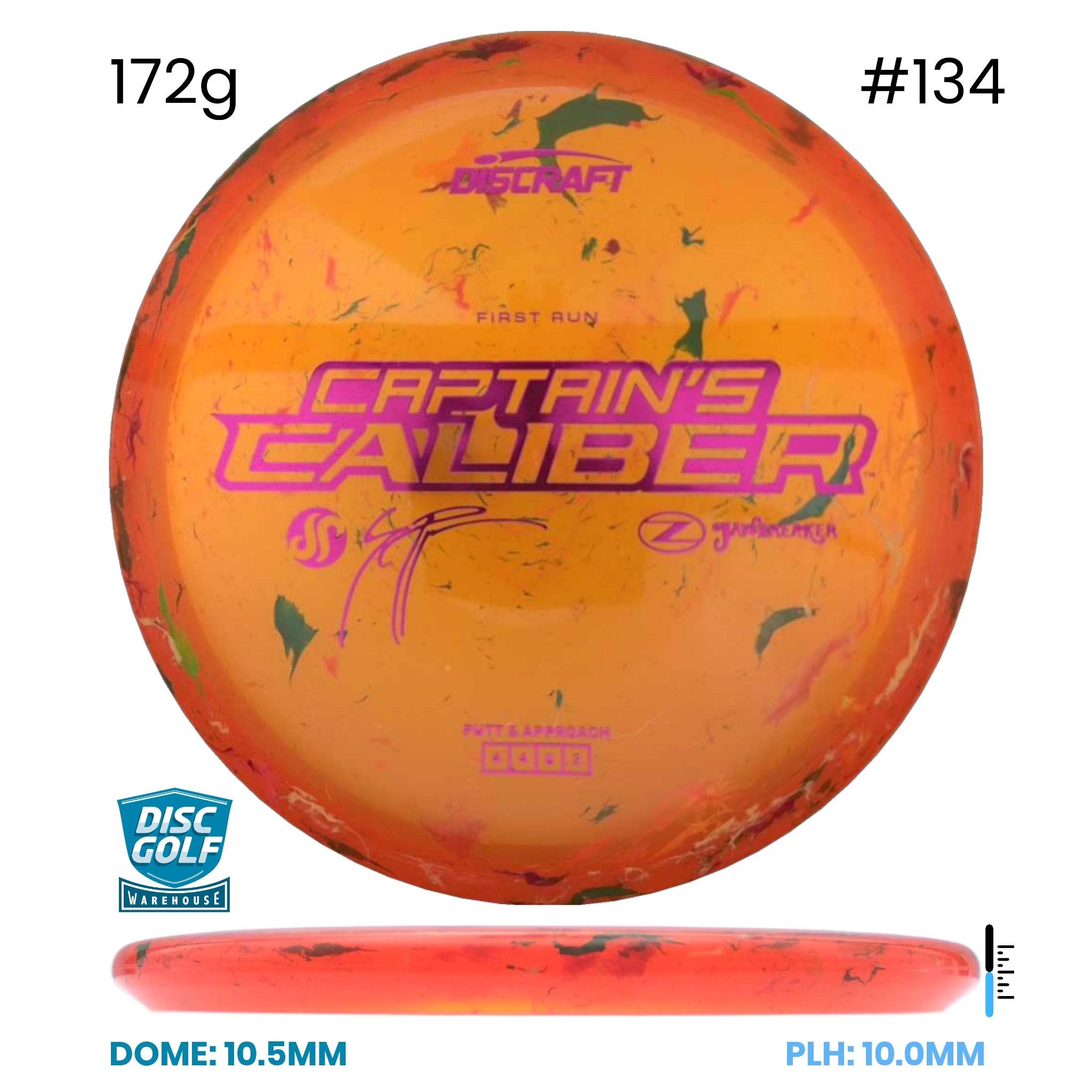 Disc Golf Warehouse Discraft Captains Caliber - Z Jawbreaker Plastic - Seppo Paju Signature Orange/Purple Metallic 172g