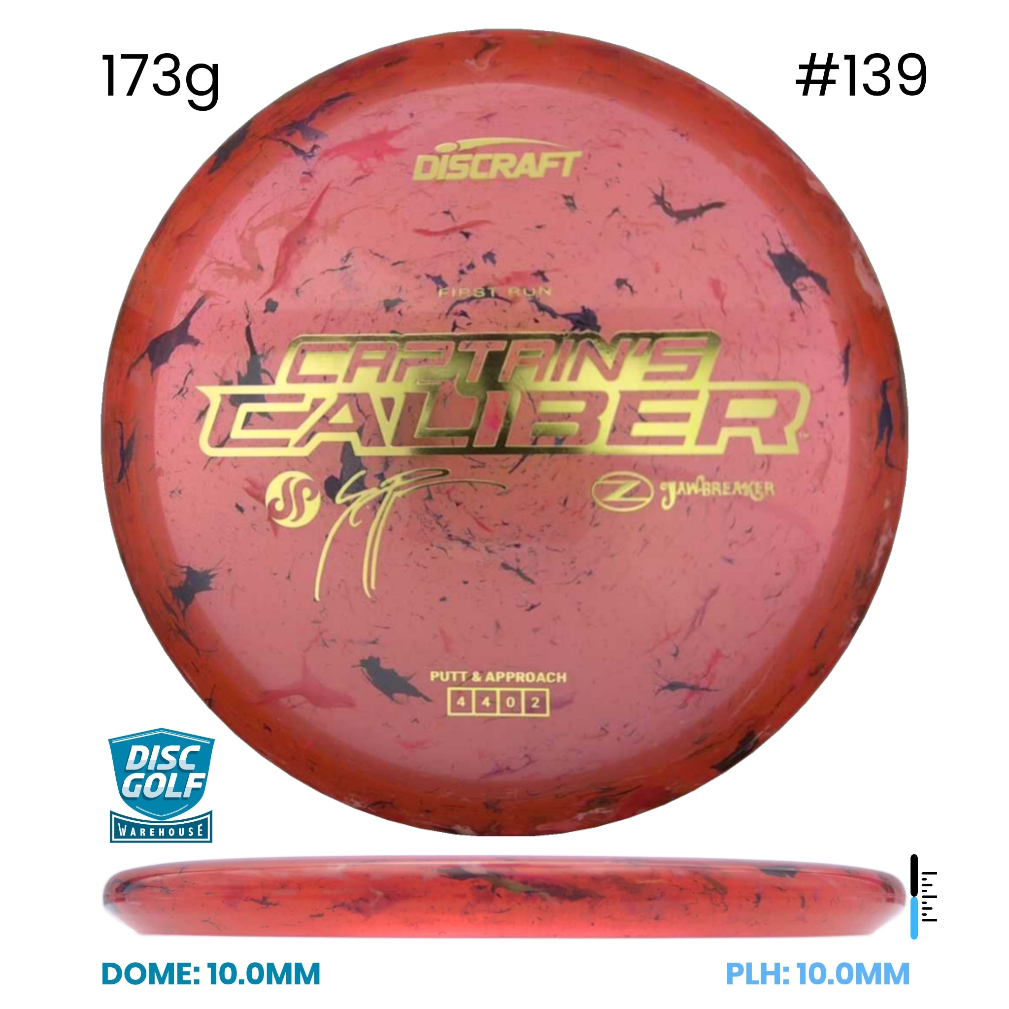 Disc Golf Warehouse Discraft Captains Caliber - Z Jawbreaker Plastic - Seppo Paju Signature Red/#139/Gold 173g