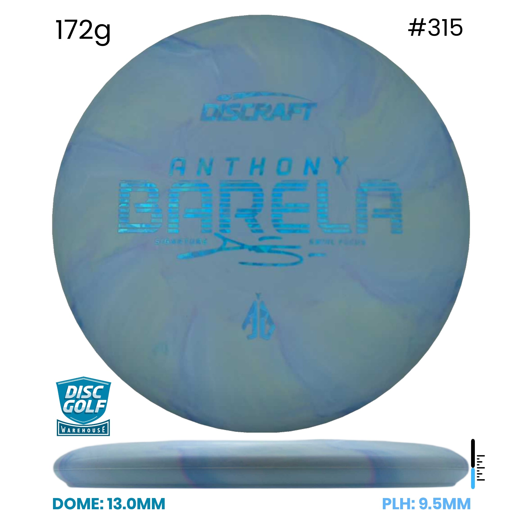 Disc Golf Warehouse Discraft Focus - CT Swirl Plastic - Anthony Barela Signature Blue/#315/Blue Metallic 172g