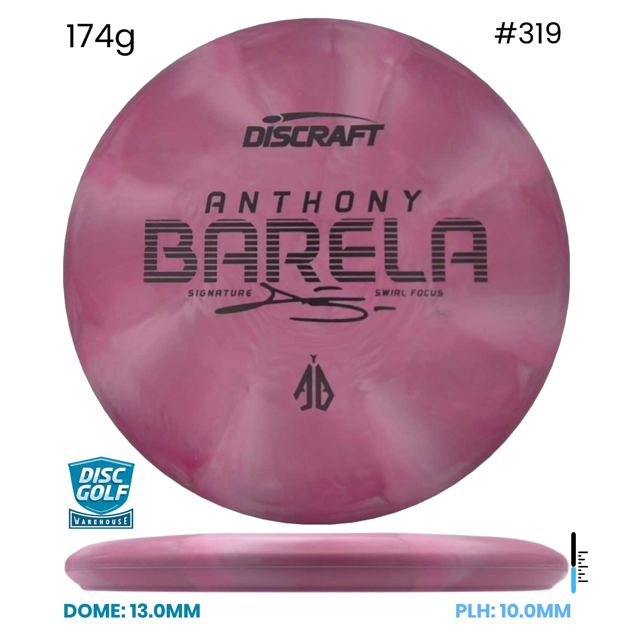 Disc Golf Warehouse Discraft Focus - CT Swirl Plastic - Anthony Barela Signature Pink/#319/Black 174g