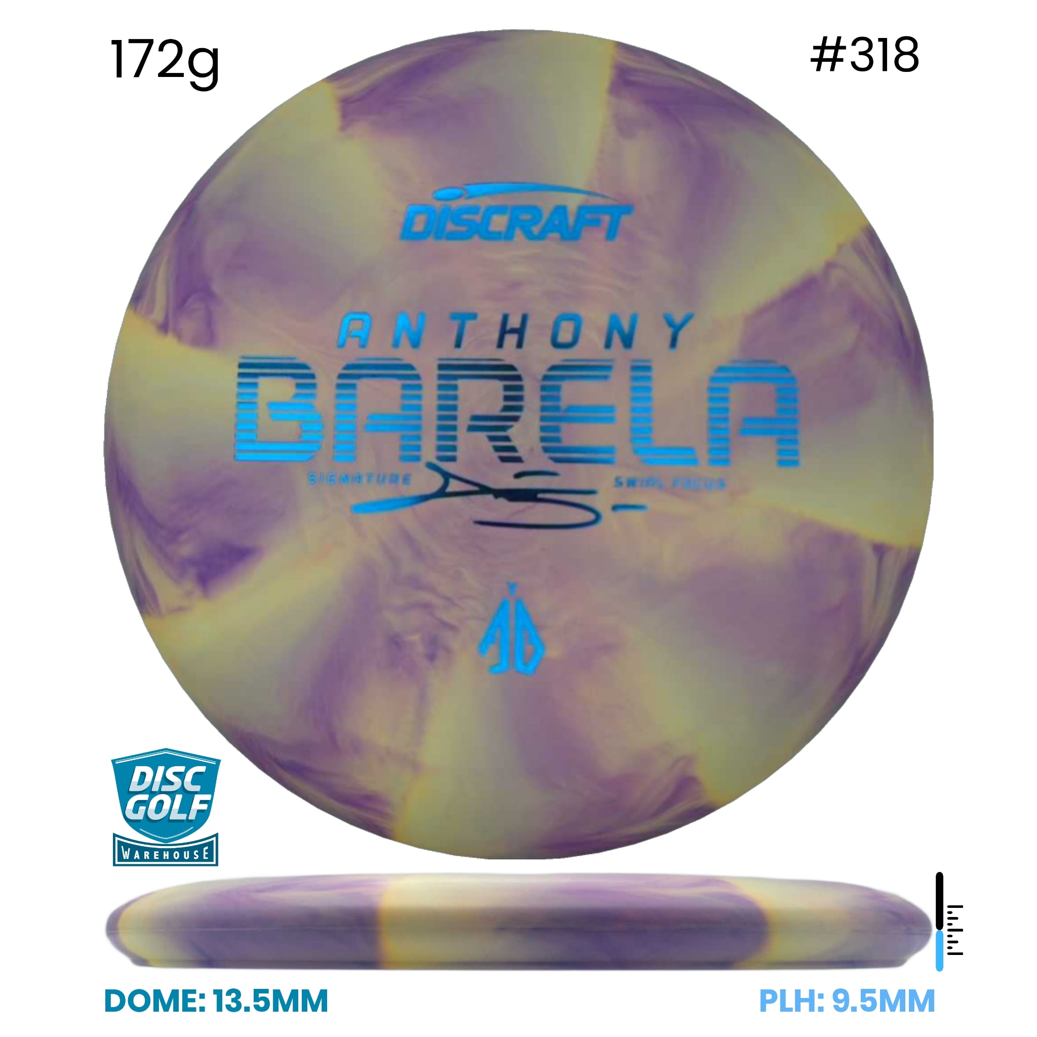 Disc Golf Warehouse Discraft Focus - CT Swirl Plastic - Anthony Barela Signature Purple/#318/Blue Metallic 172g