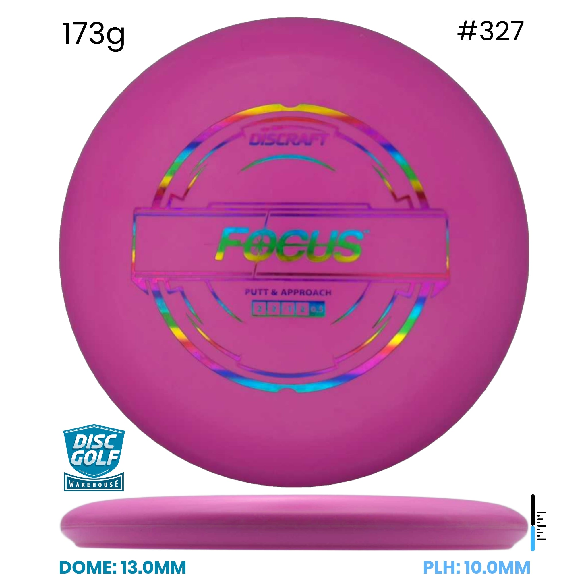Disc Golf Warehouse Discraft Focus - Putter Line Pink/Rainbow Holo 173g