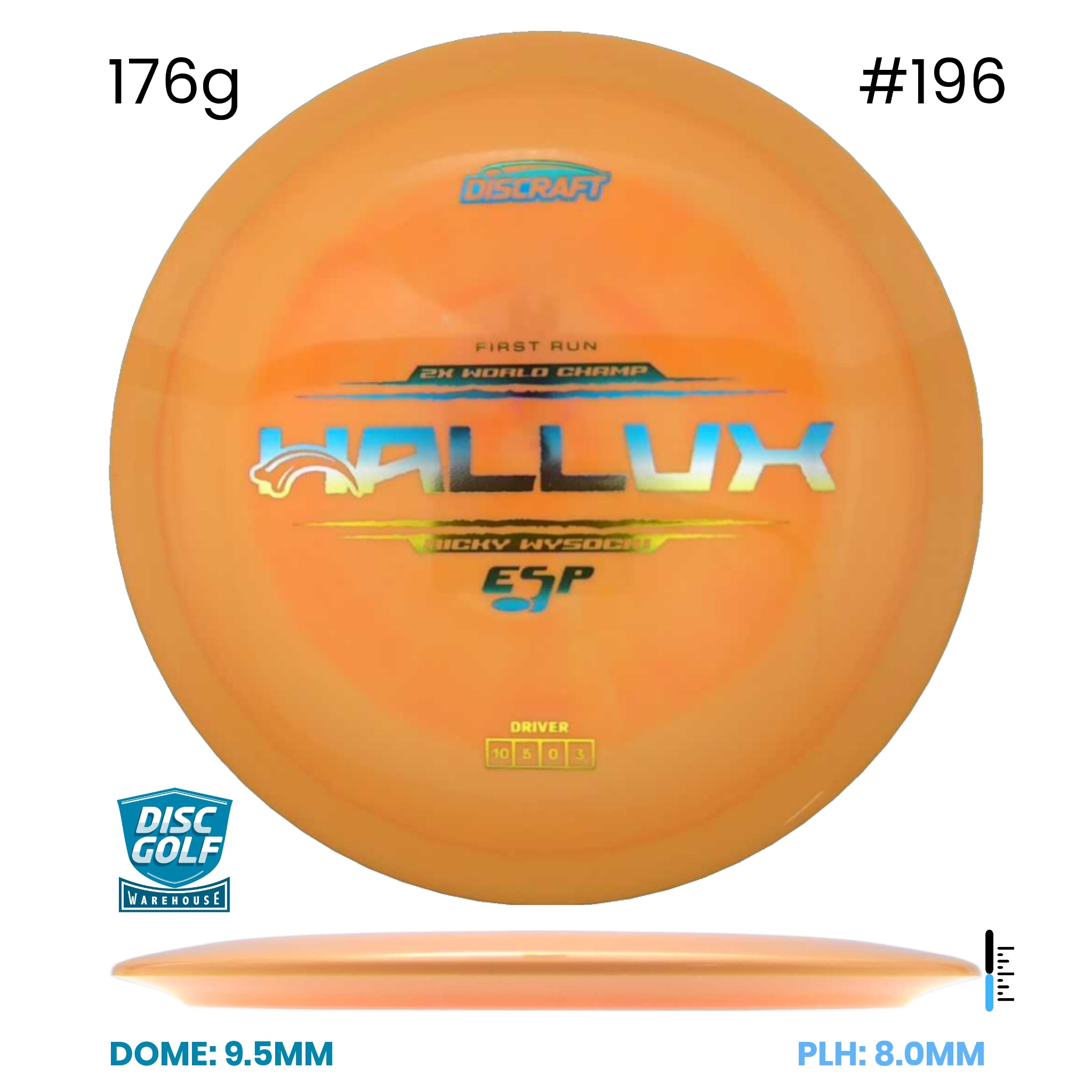 Disc Golf Warehouse Discraft Hallux - Ricky Wysocki ESP Plastic - First Run Orange/Rainbow Holo 176g