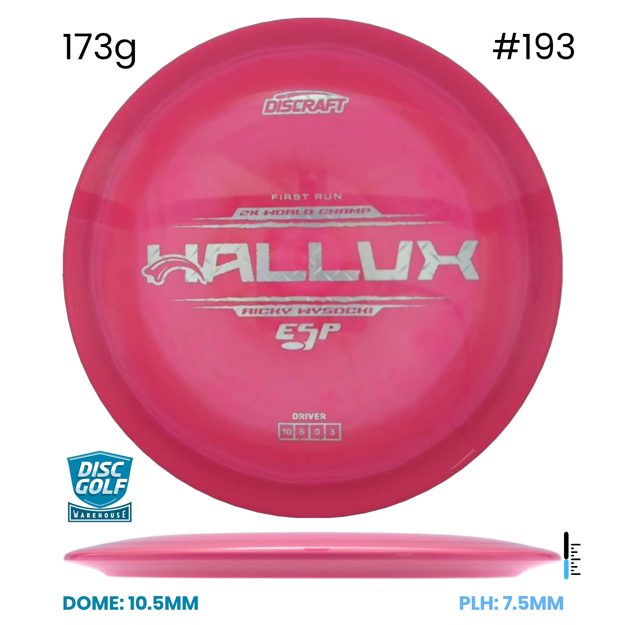 Disc Golf Warehouse Discraft Hallux - Ricky Wysocki ESP Plastic - First Run Pink/Silver 173g