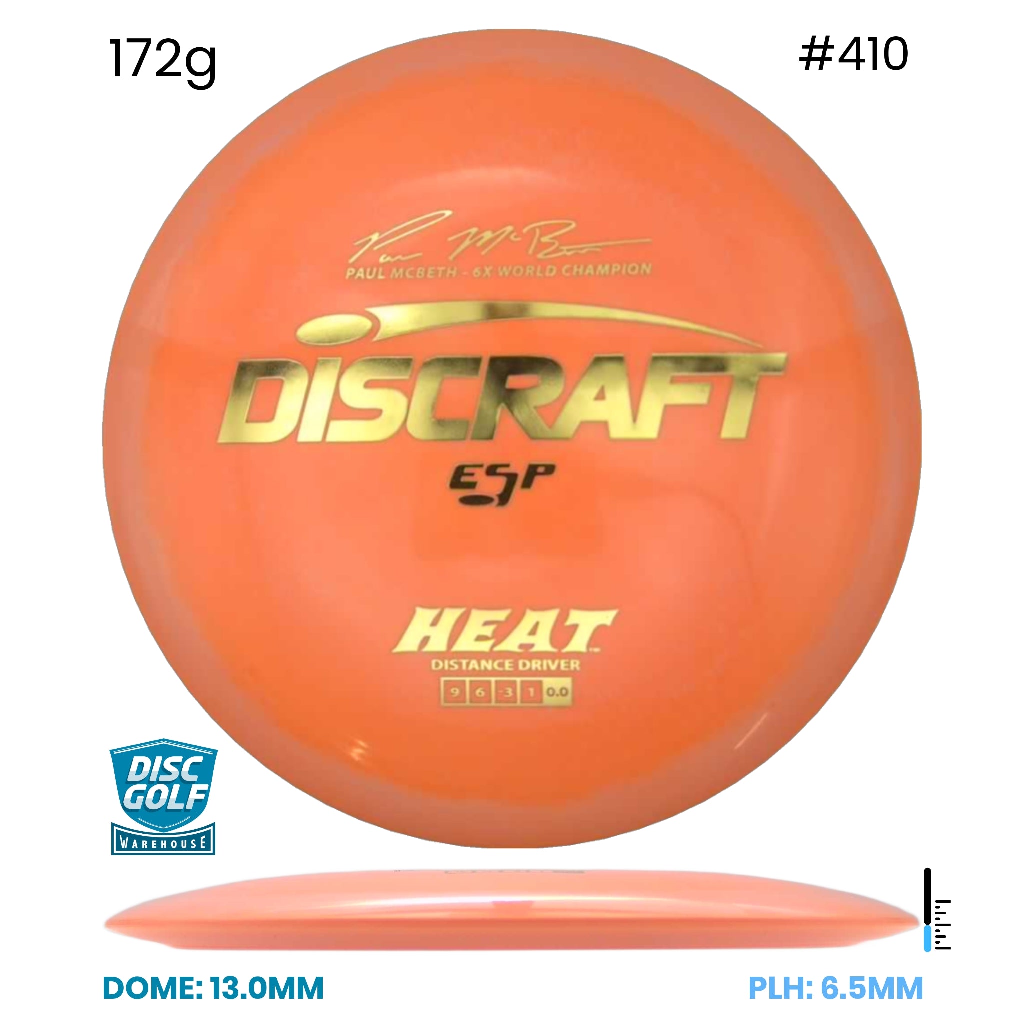 Disc Golf Warehouse Discraft Heat - ESP Plastic - Paul McBeth Signature Plastic Orange/Gold 172g