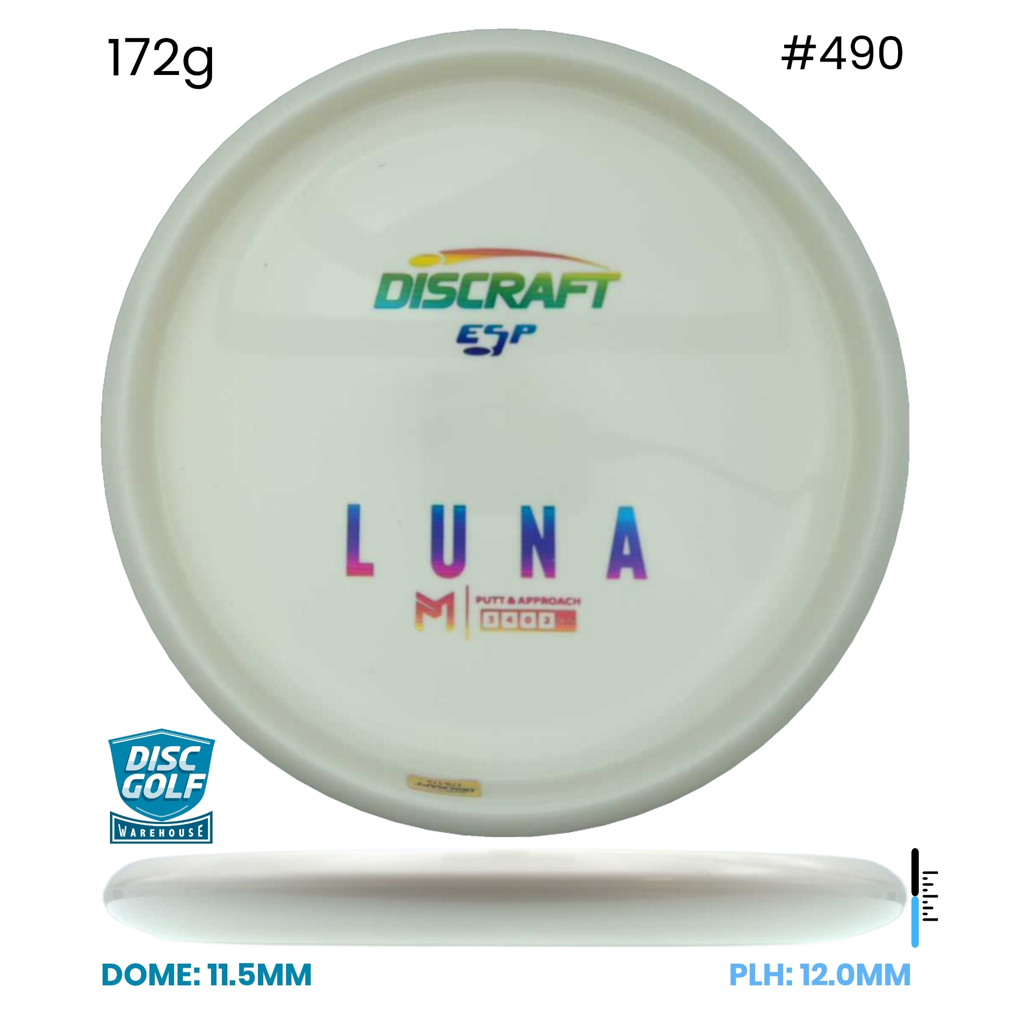 Disc Golf Warehouse Discraft Luna - ESP Blank White Bottom Stamp White/Rainbow Holo 172g