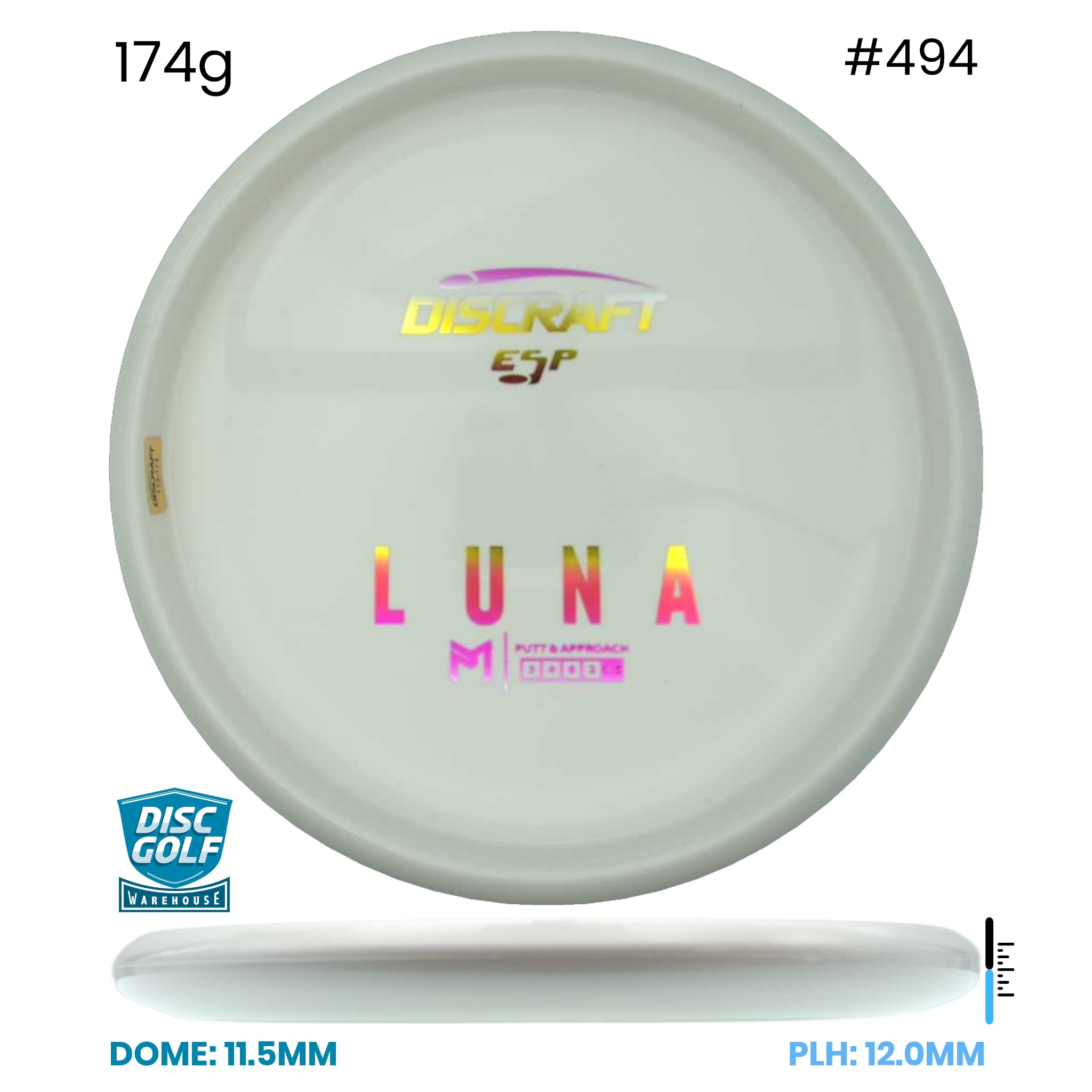 Disc Golf Warehouse Discraft Luna - ESP Blank White Bottom Stamp White/Rainbow Holo 174g