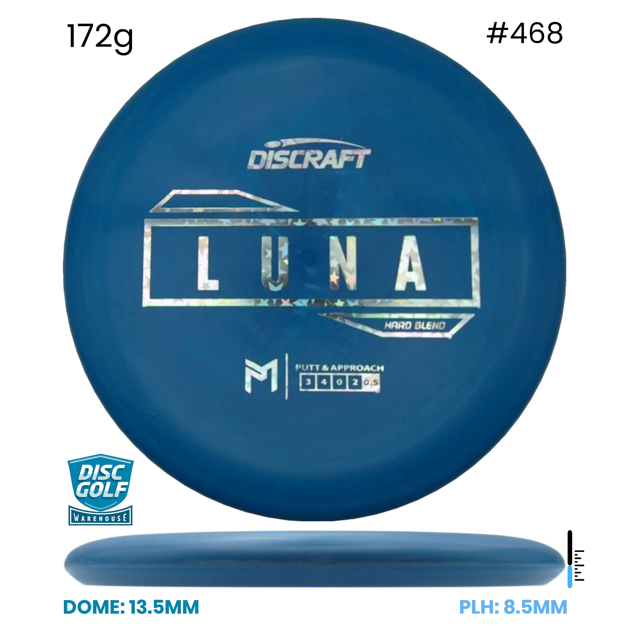 Disc Golf Warehouse Discraft Luna - Putter Line Hard Blue/Silver 172g
