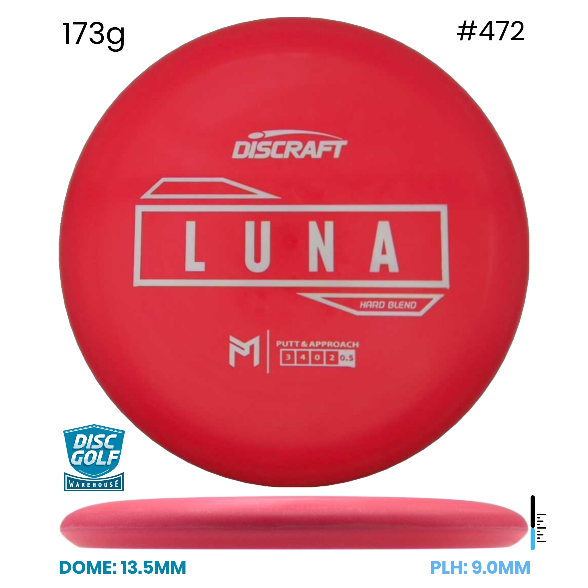 Disc Golf Warehouse Discraft Luna - Putter Line Hard Red/White 173g