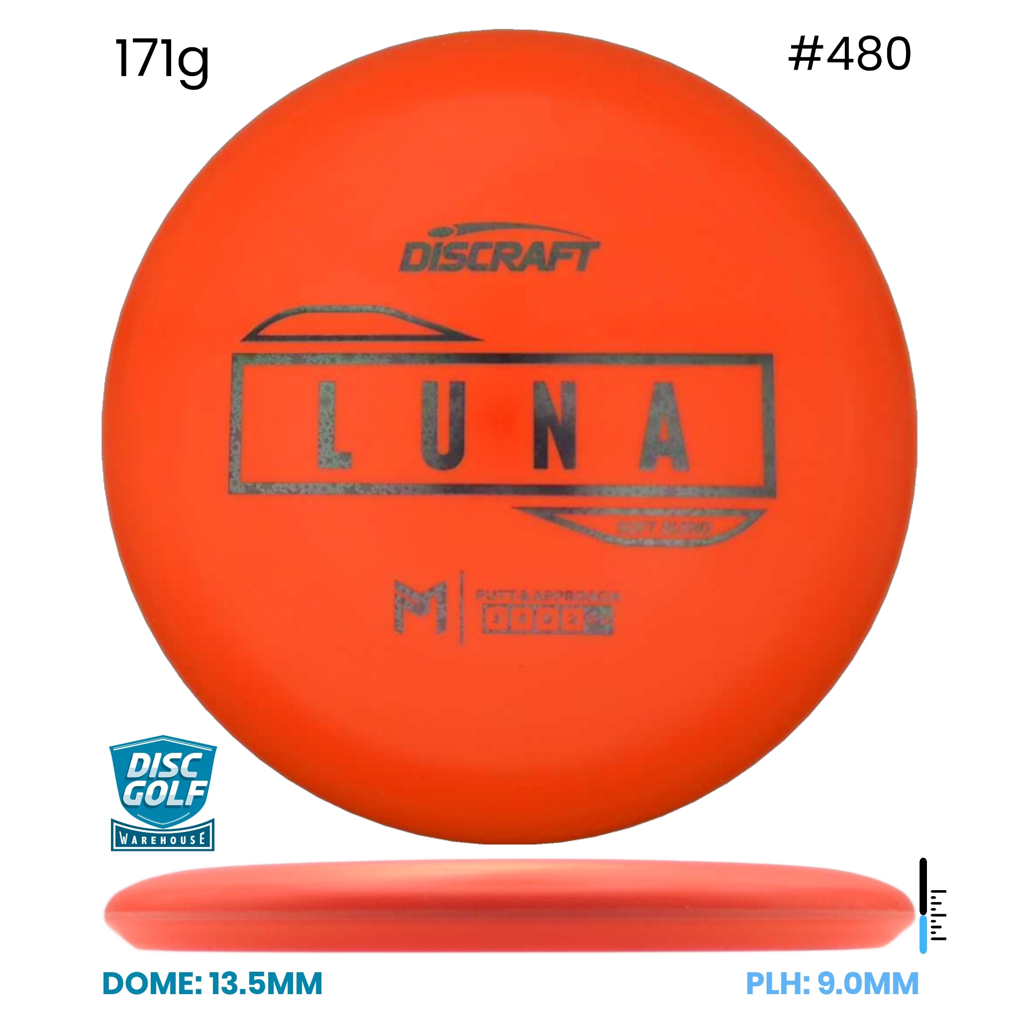 Disc Golf Warehouse Discraft Luna - Putter Line Soft Orange/Black 171g